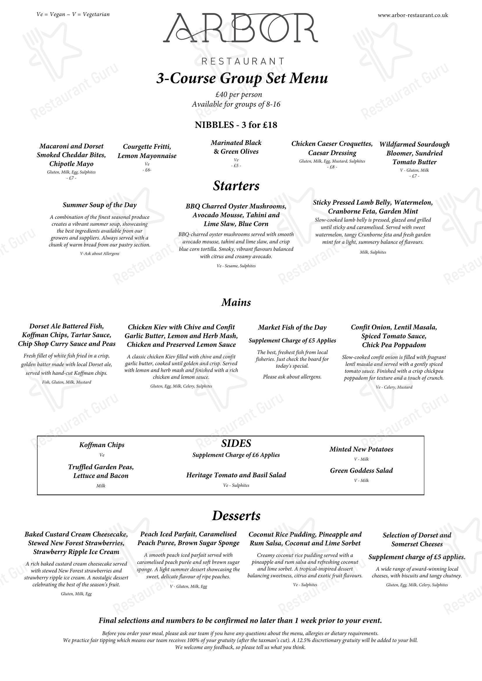 Arbor в Борнмуте - Takeaway Menu