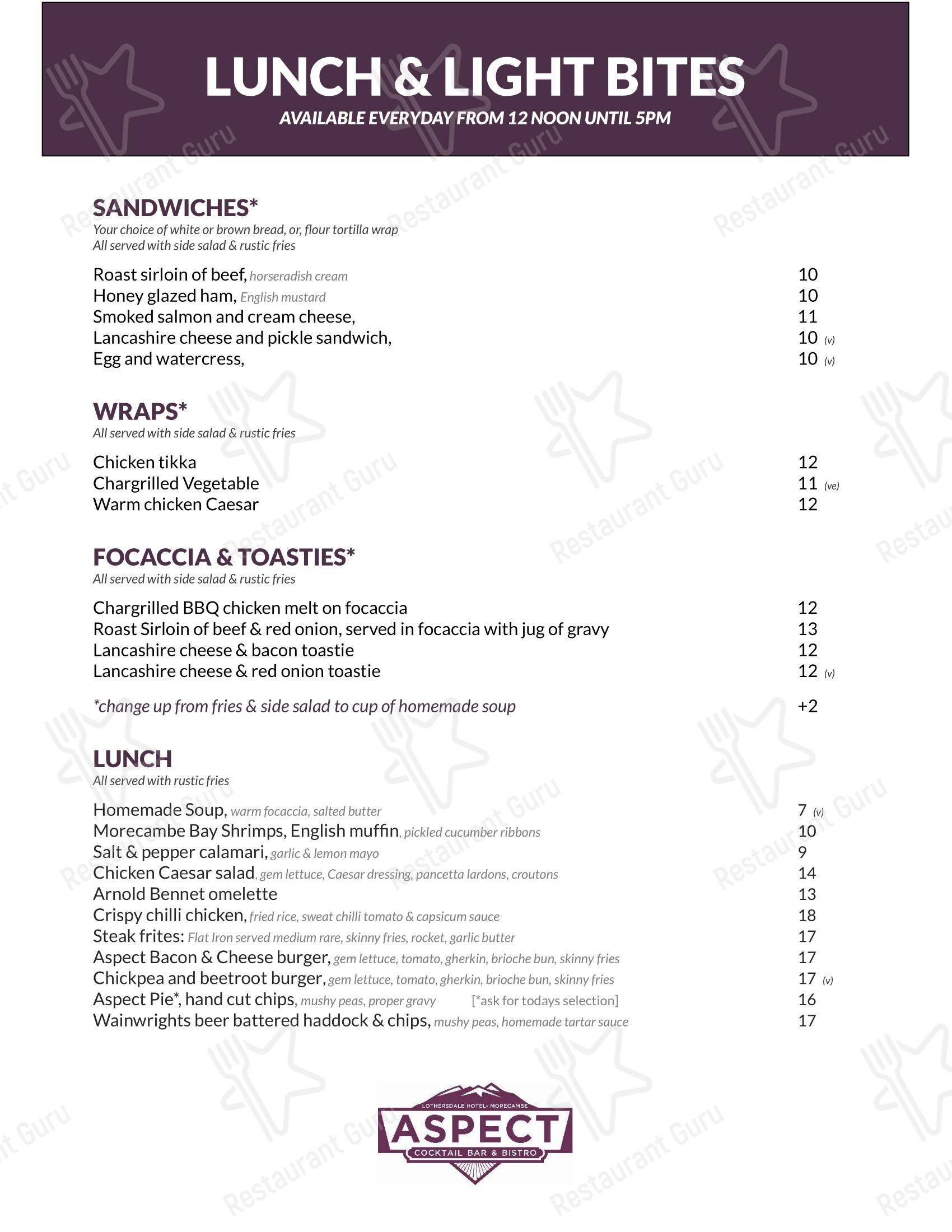 Aspect Bar & Bistro в Моркаме - Коктейльная карта