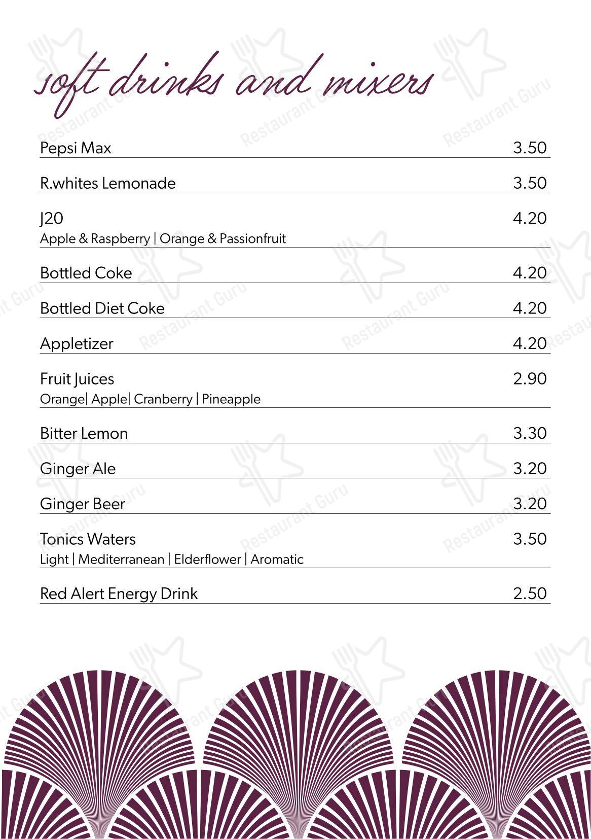 Меню паба и бара Aspect Bar & Bistro - Основное меню