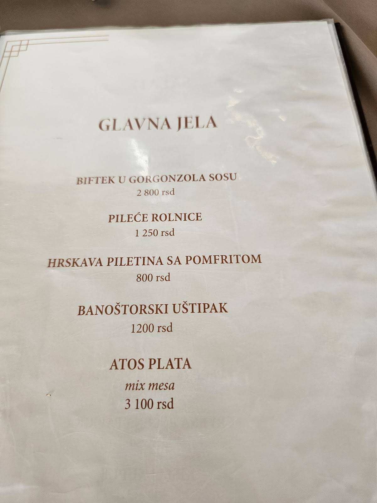 Atos Koruška меню