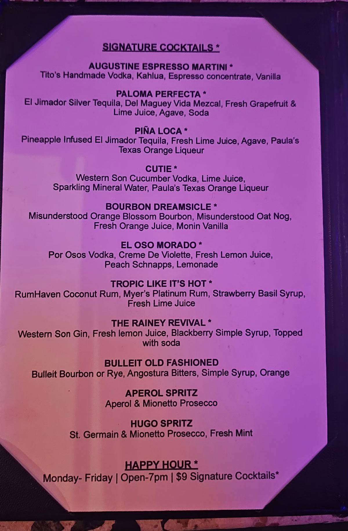 Augustine Cocktail Bar меню