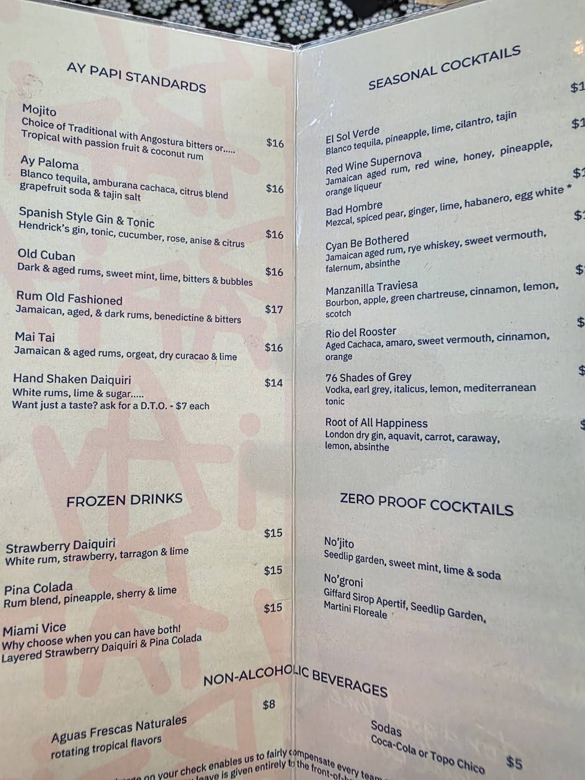 Ay Papi меню