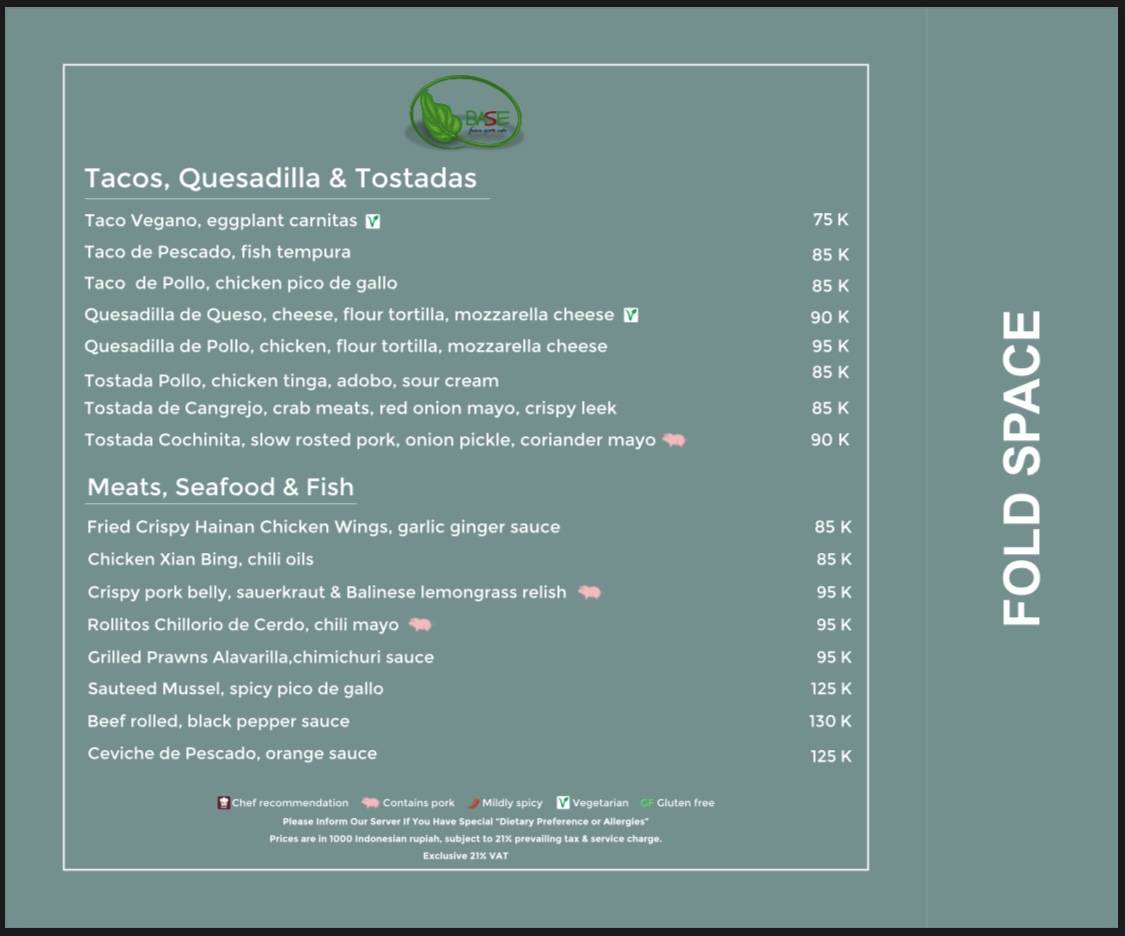 BASE FUSION SPORTS RESTO меню
