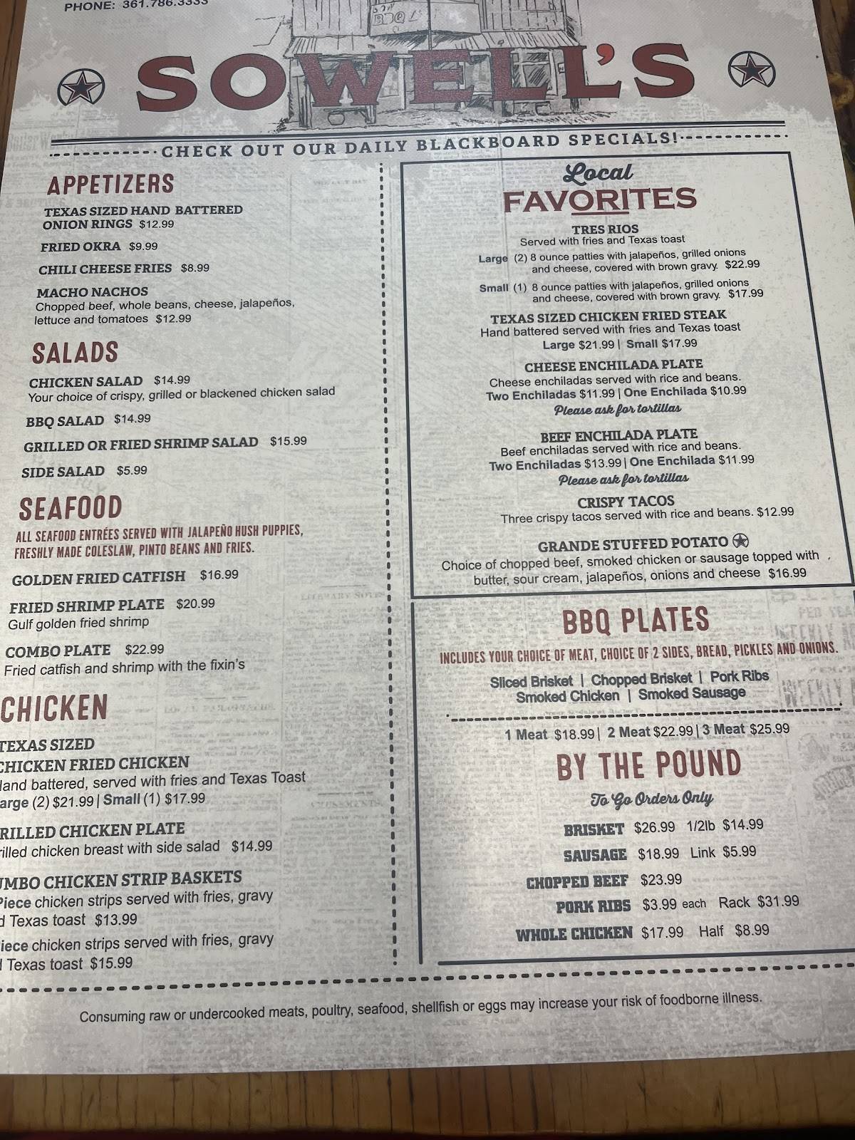 Sowell's BBQ меню