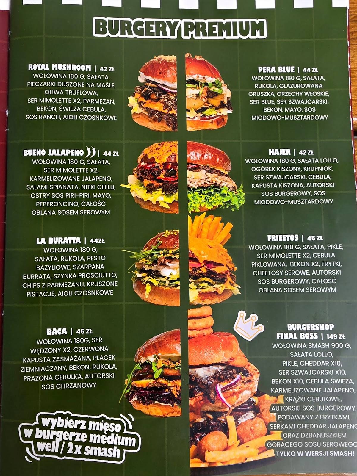 BURGER SHOP restobar меню