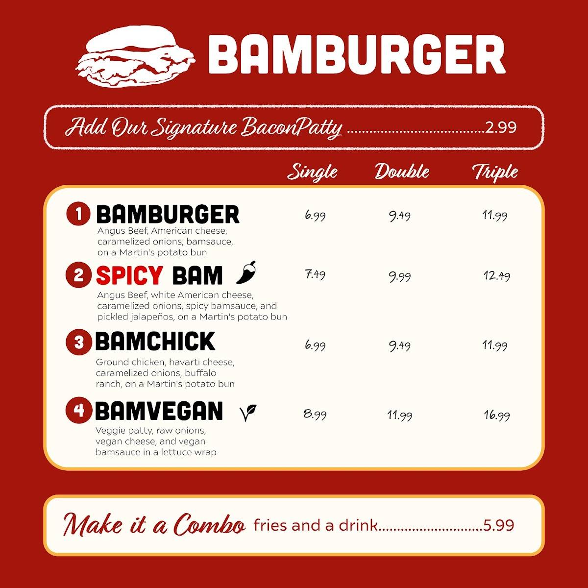 Bamburger меню