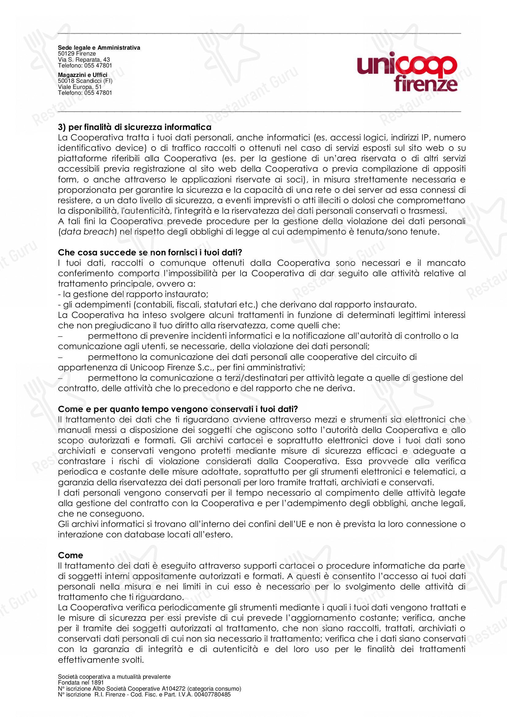 Restaurant Menu паба и бара Bar Code в Флоренции