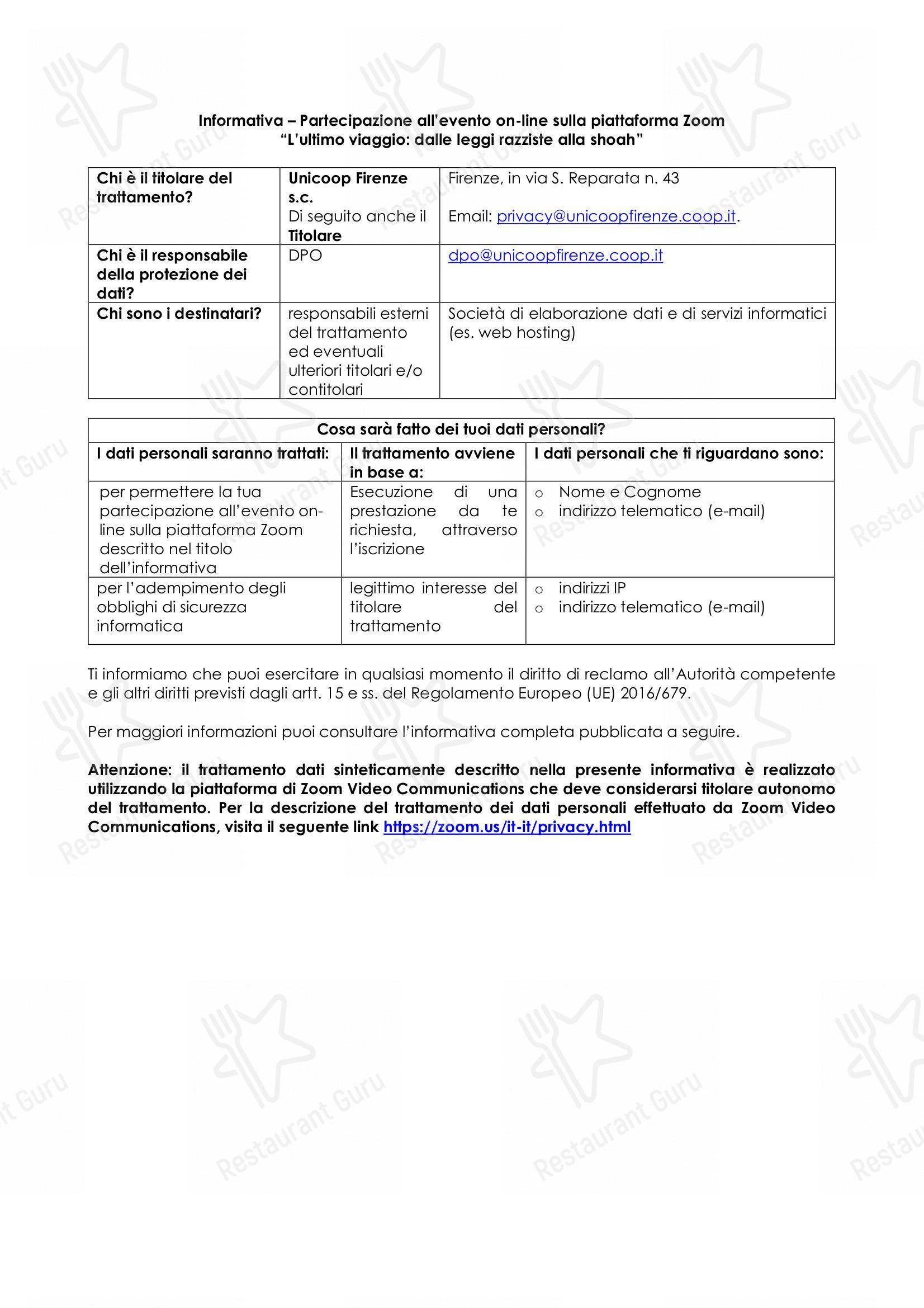Bar Code в Флоренции - Menu Drinks