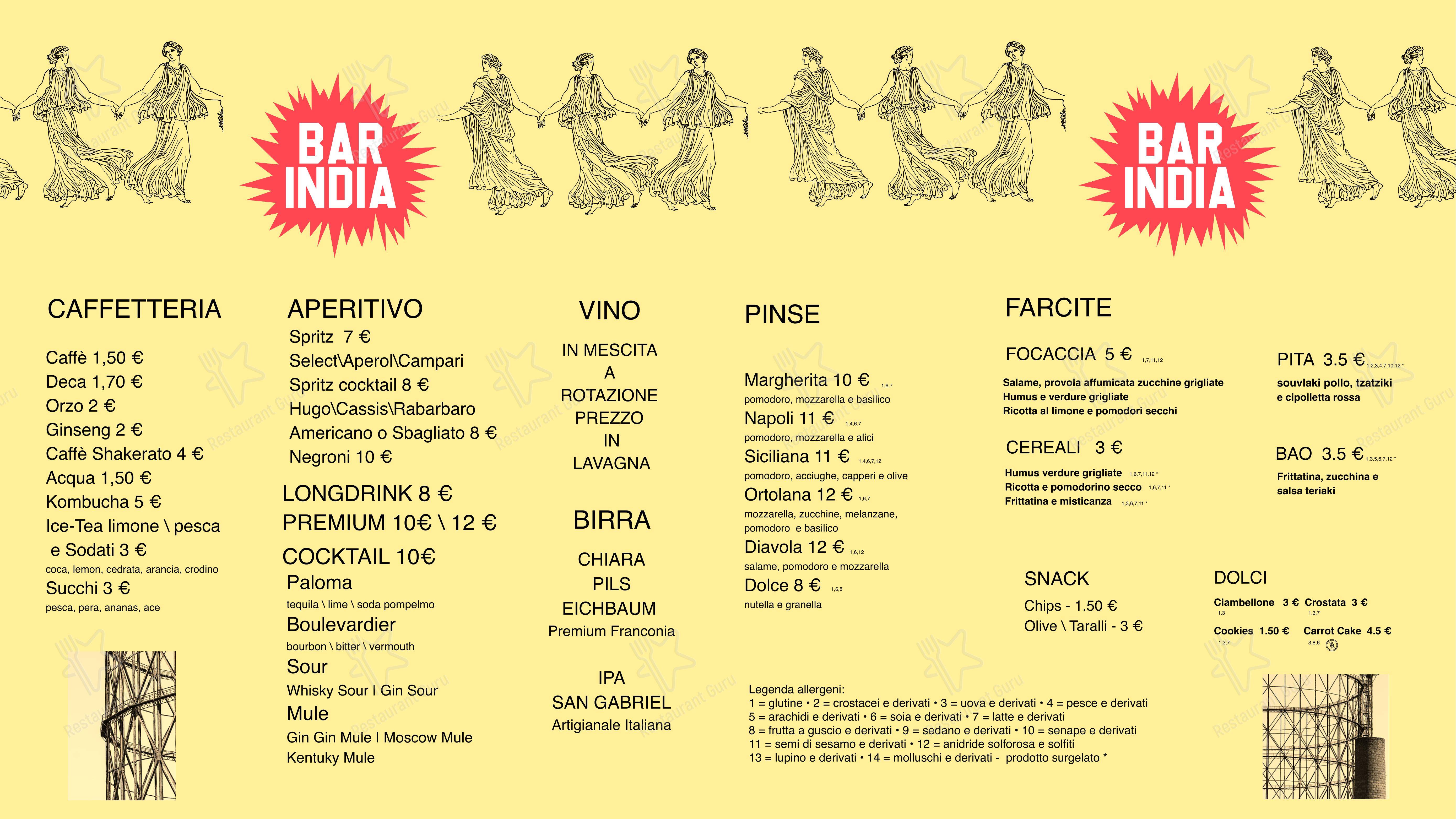 Bar India в Риме - Меню напитков