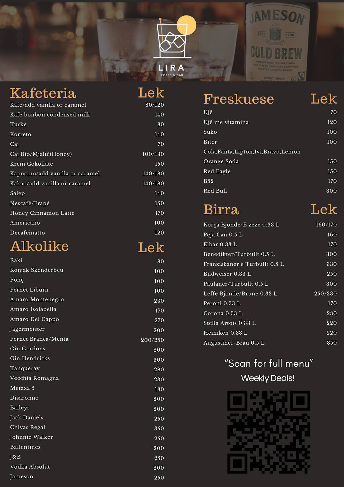 Bar Lira меню