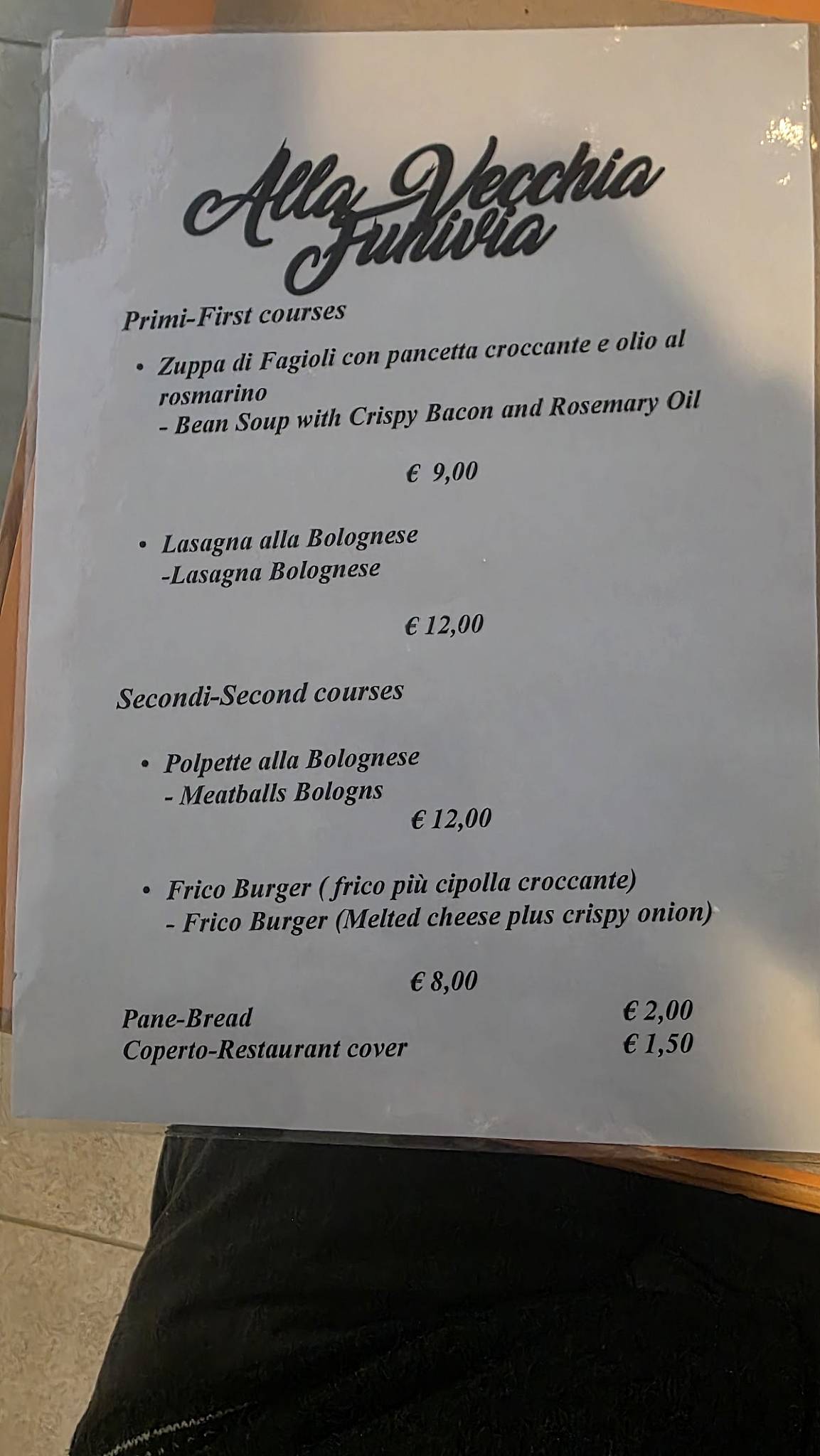 Bar Ristorante Funivia меню
