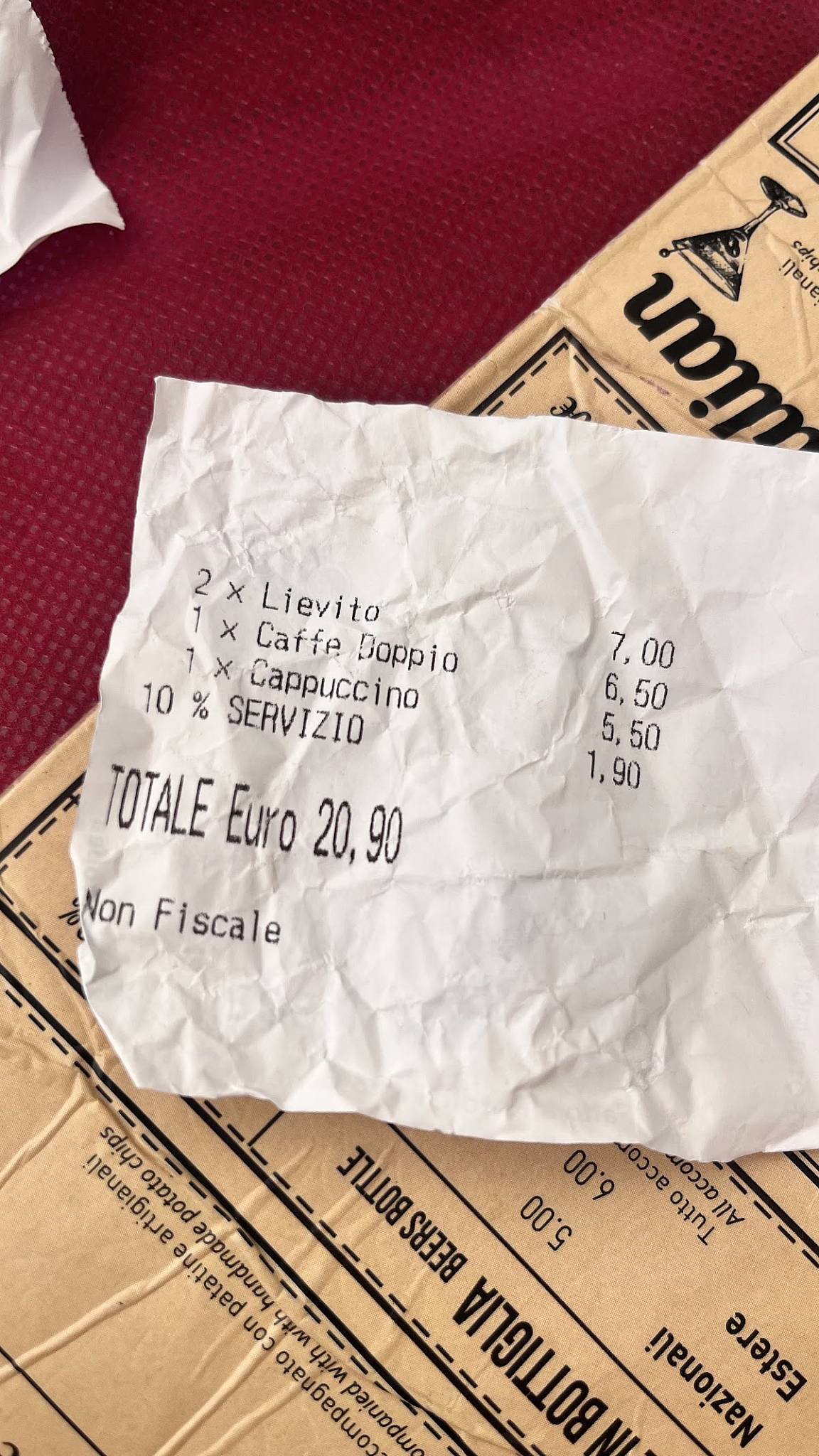 Bar Tabacchi меню