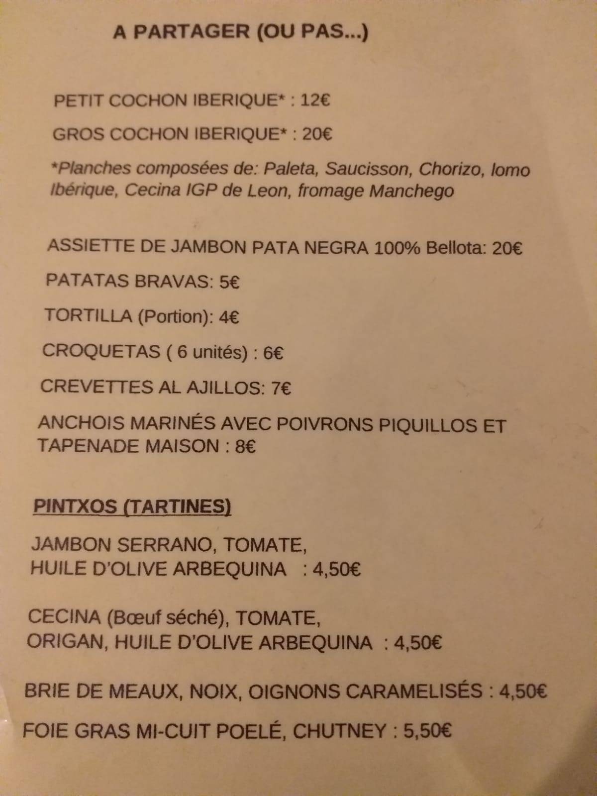 Bar de l'Espérance меню
