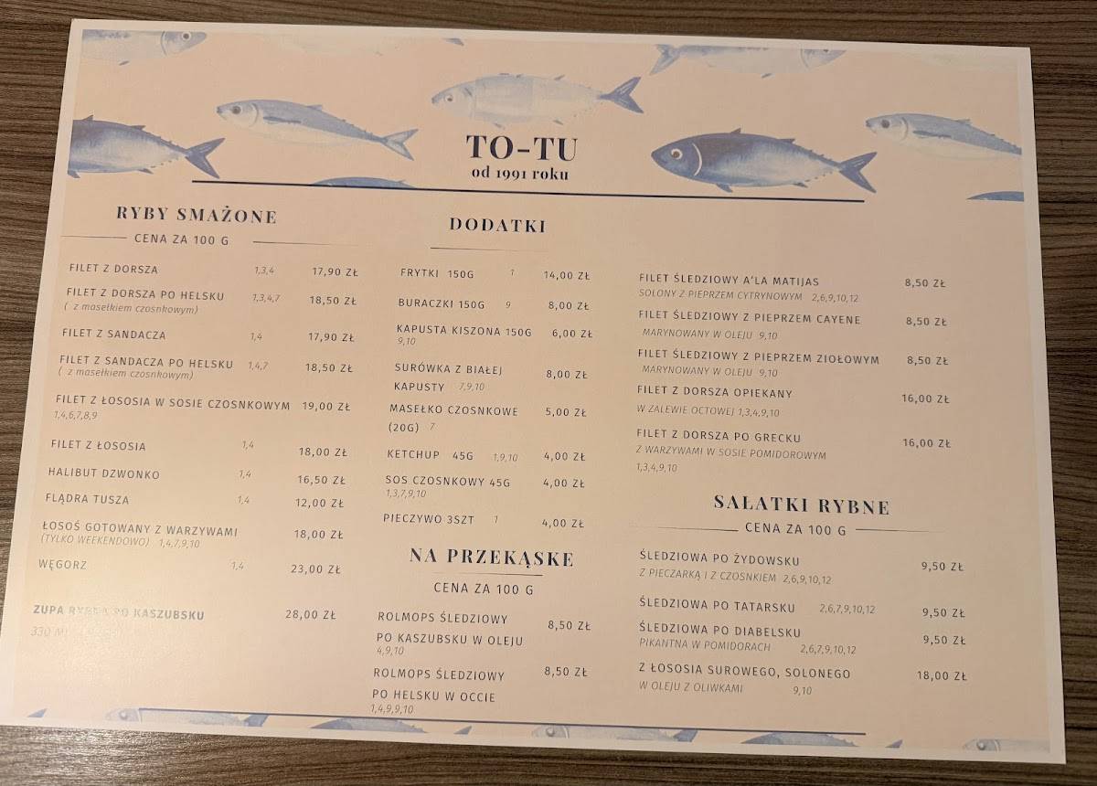 Bar rybny TO-TU меню