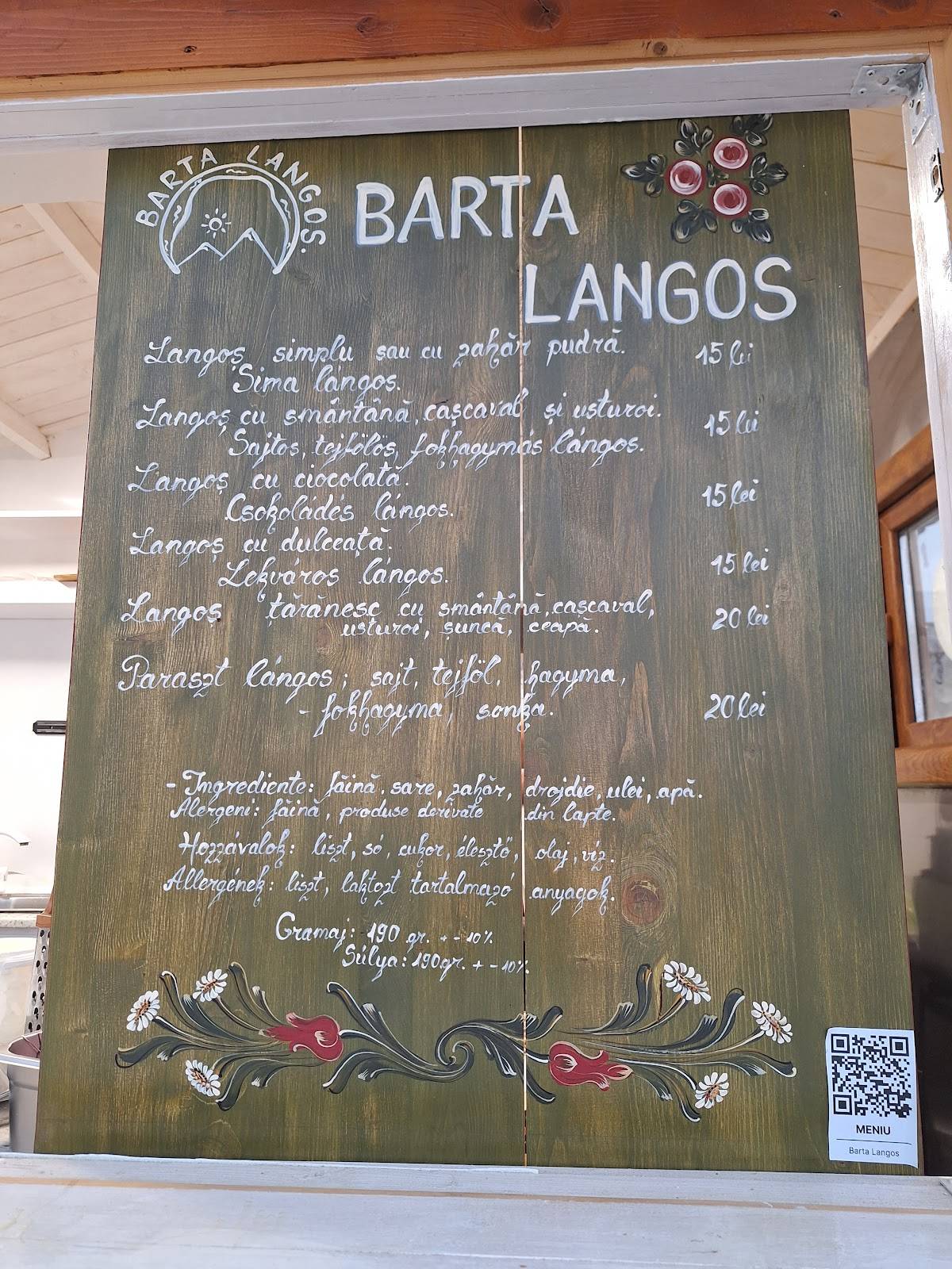 Barta langos меню