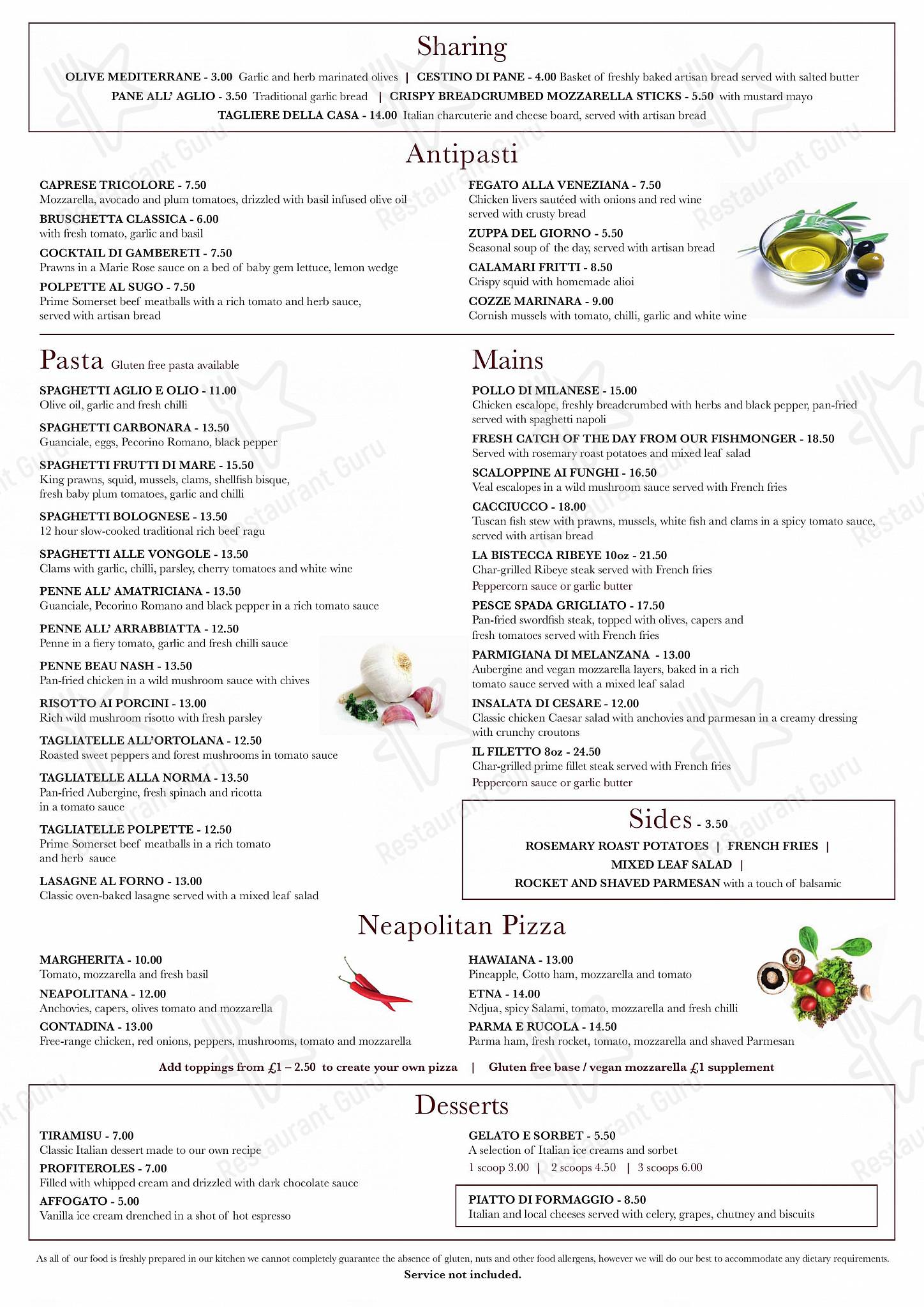Меню ресторана Amarone Kitchen - Group Booking Menu