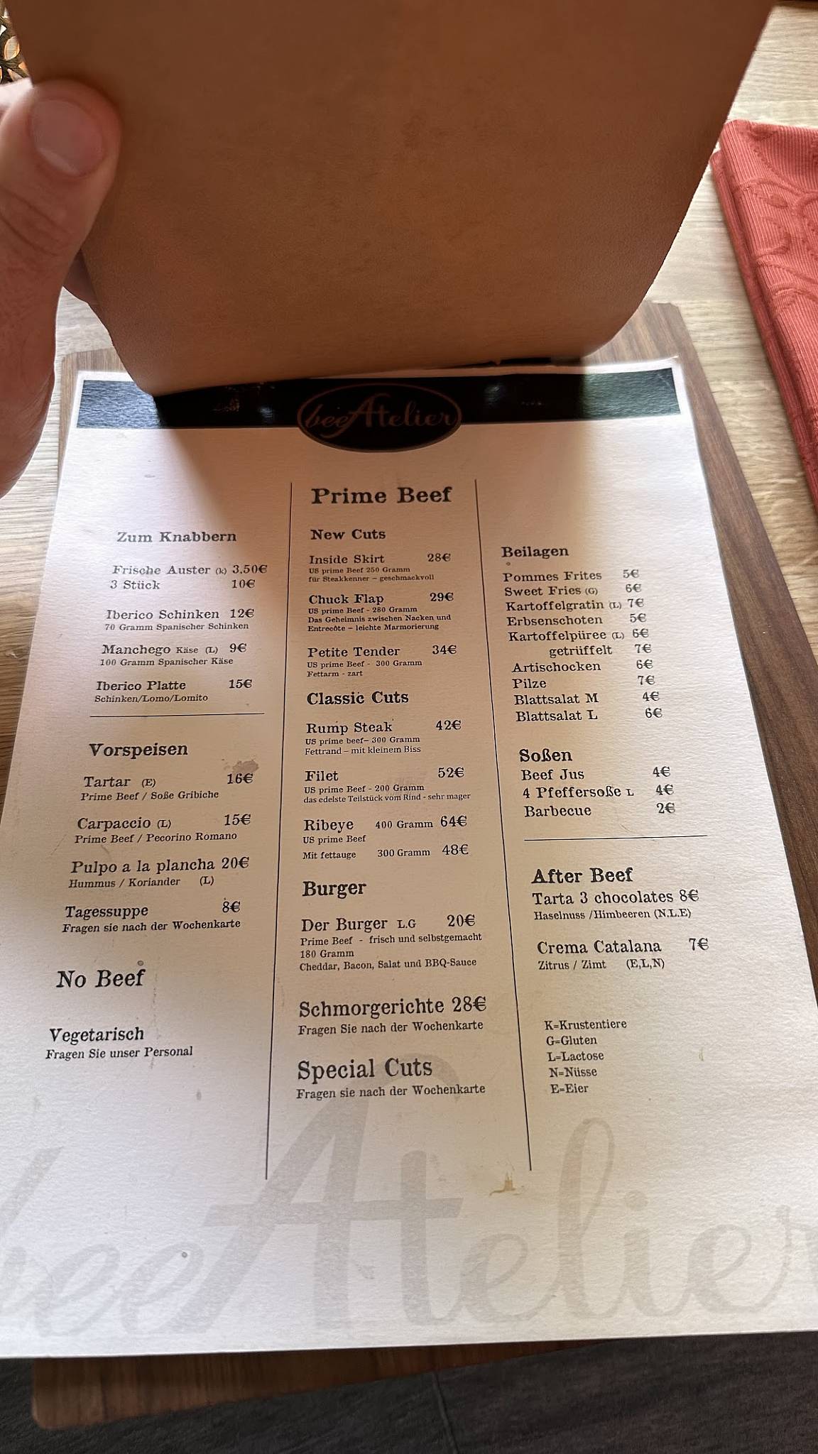 BeefAtelier Ulm меню