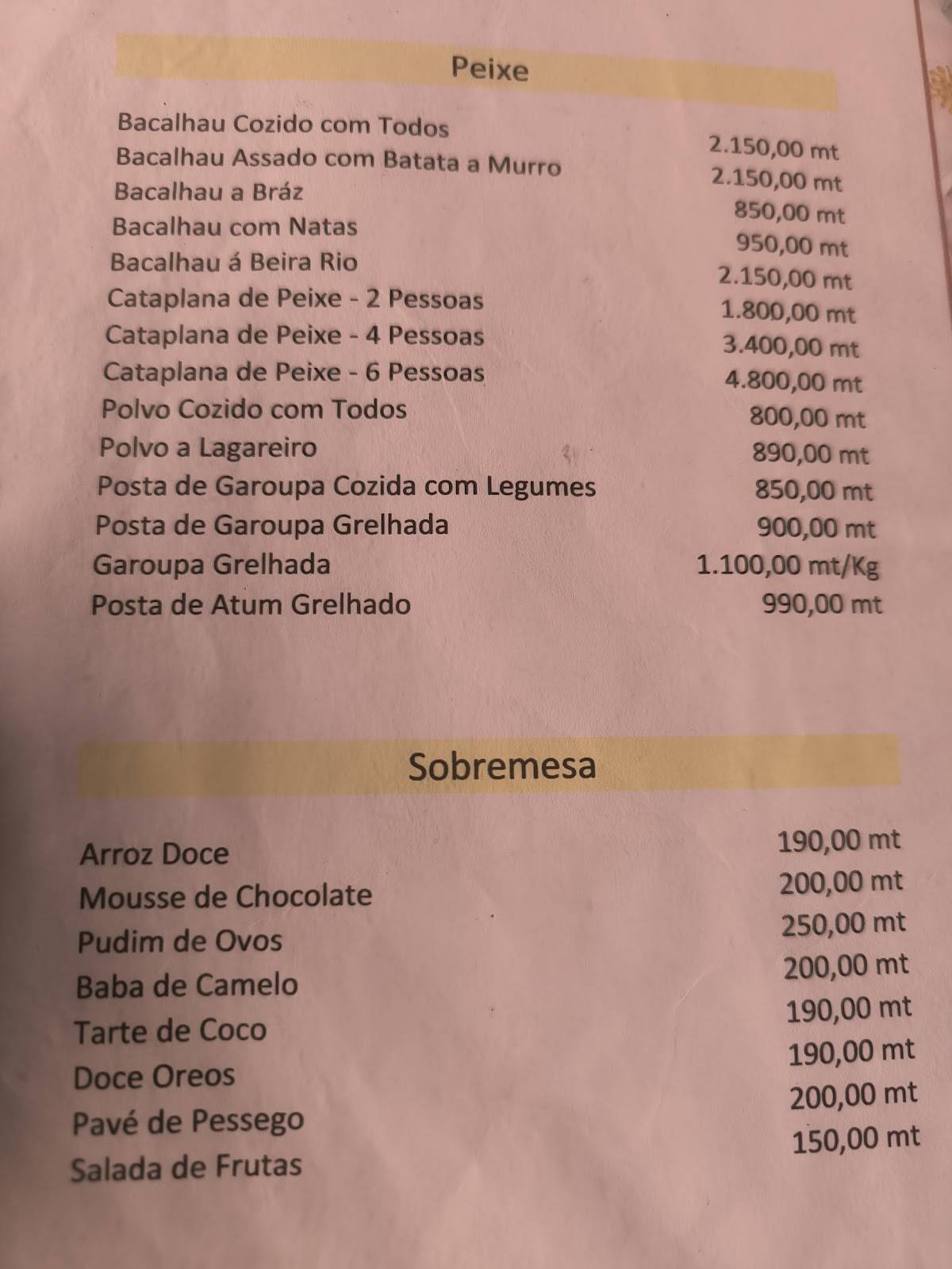 Beira Rio меню