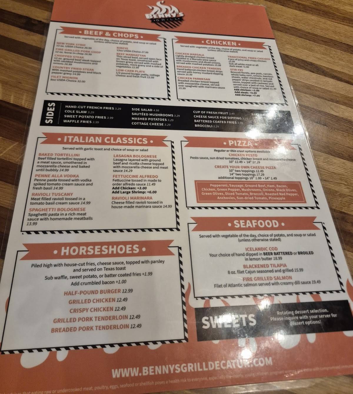 Benny's Grill меню