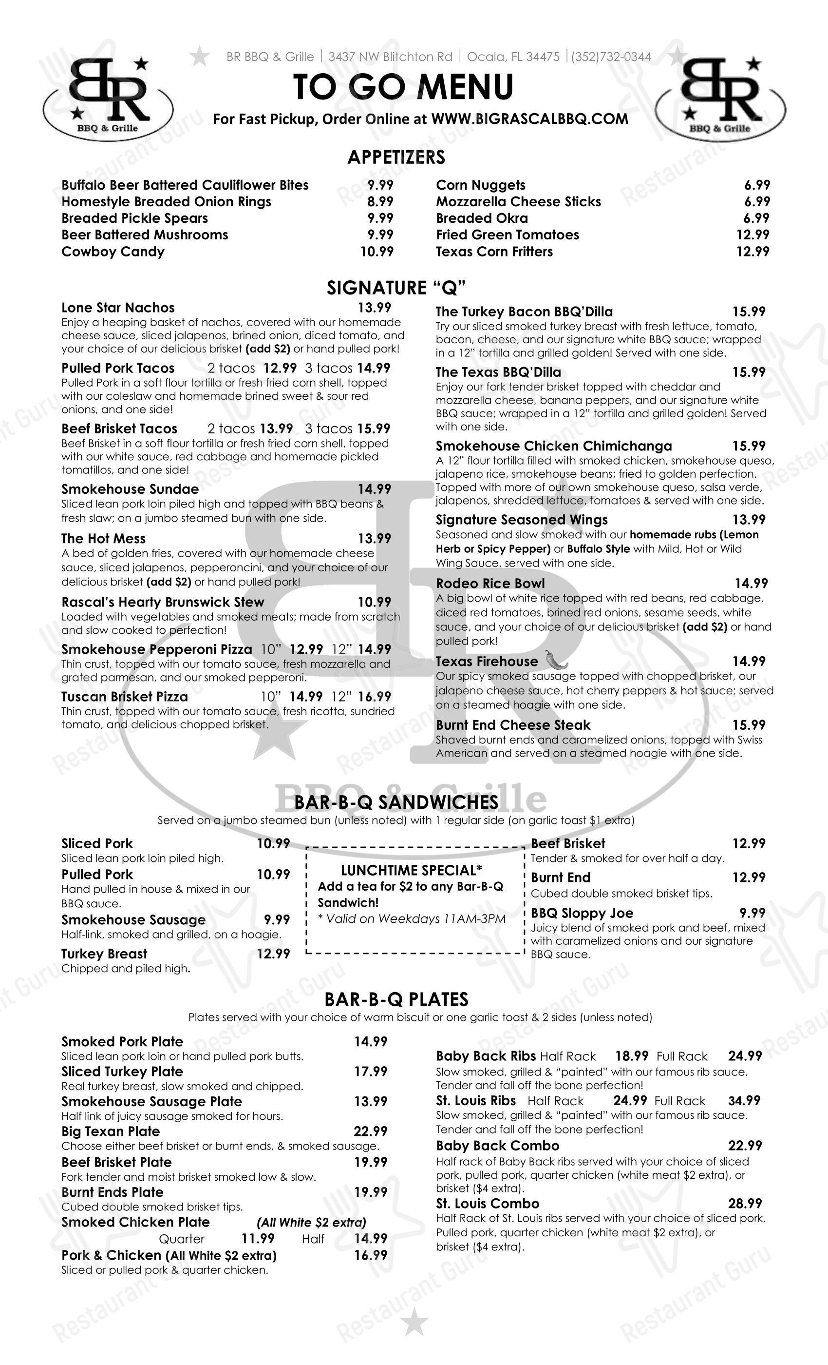 Меню напитков барбекю Big Rascal BBQ & Grille (BR BBQ) в Окале
