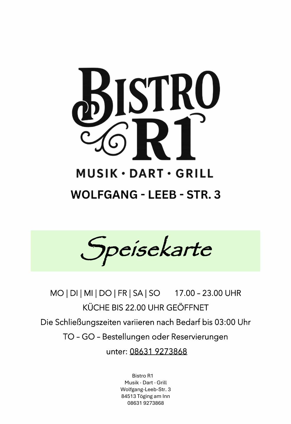 Bistro R1 меню