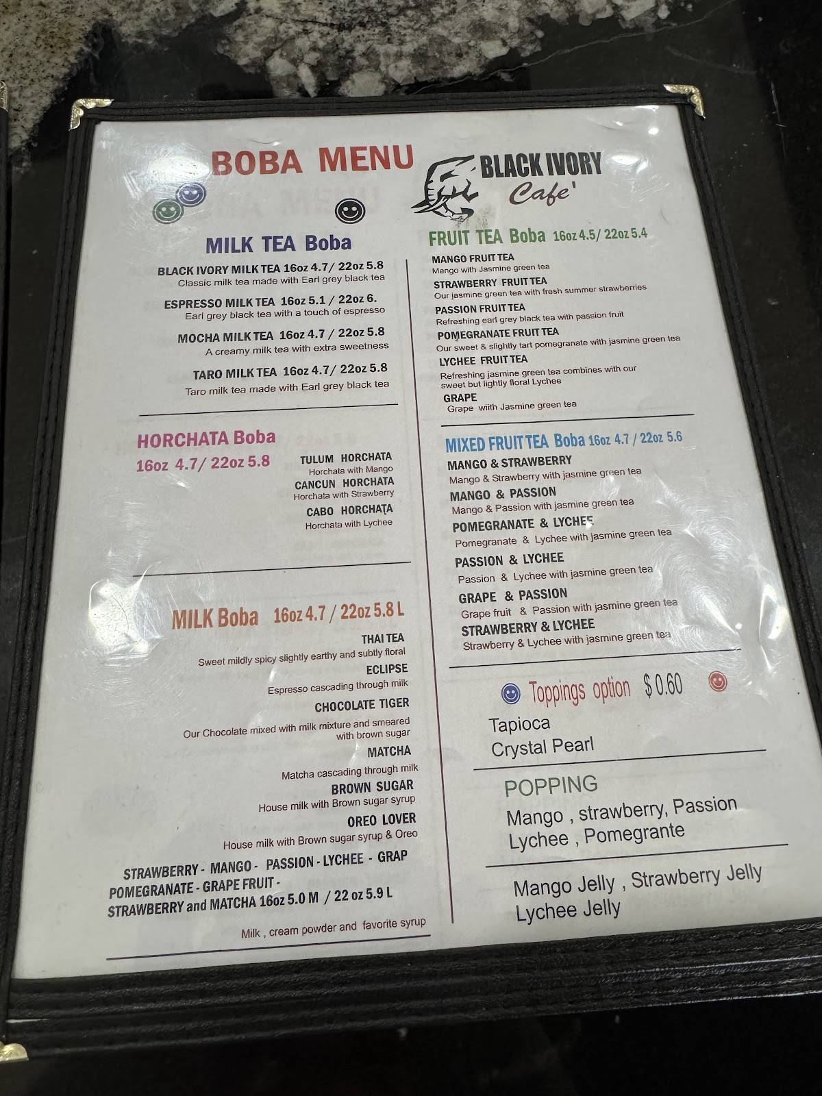 Black Ivory Cafe меню