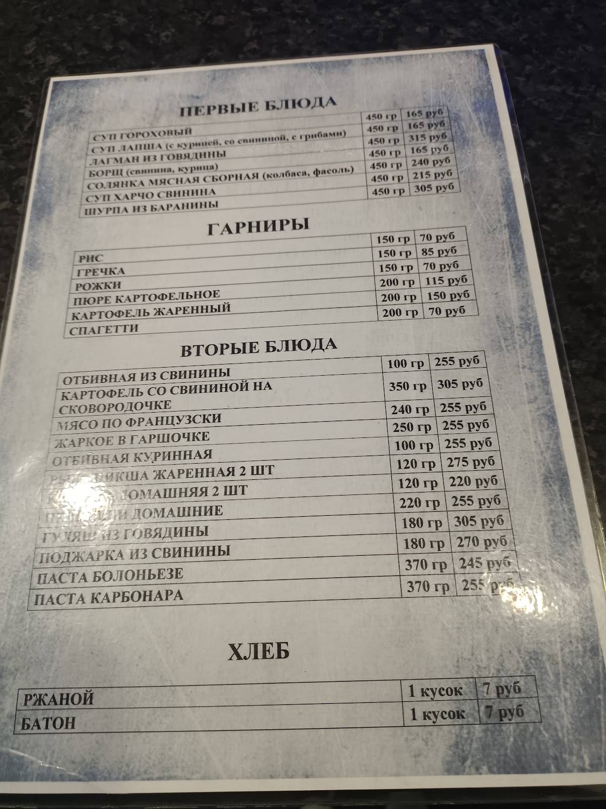Благодать меню