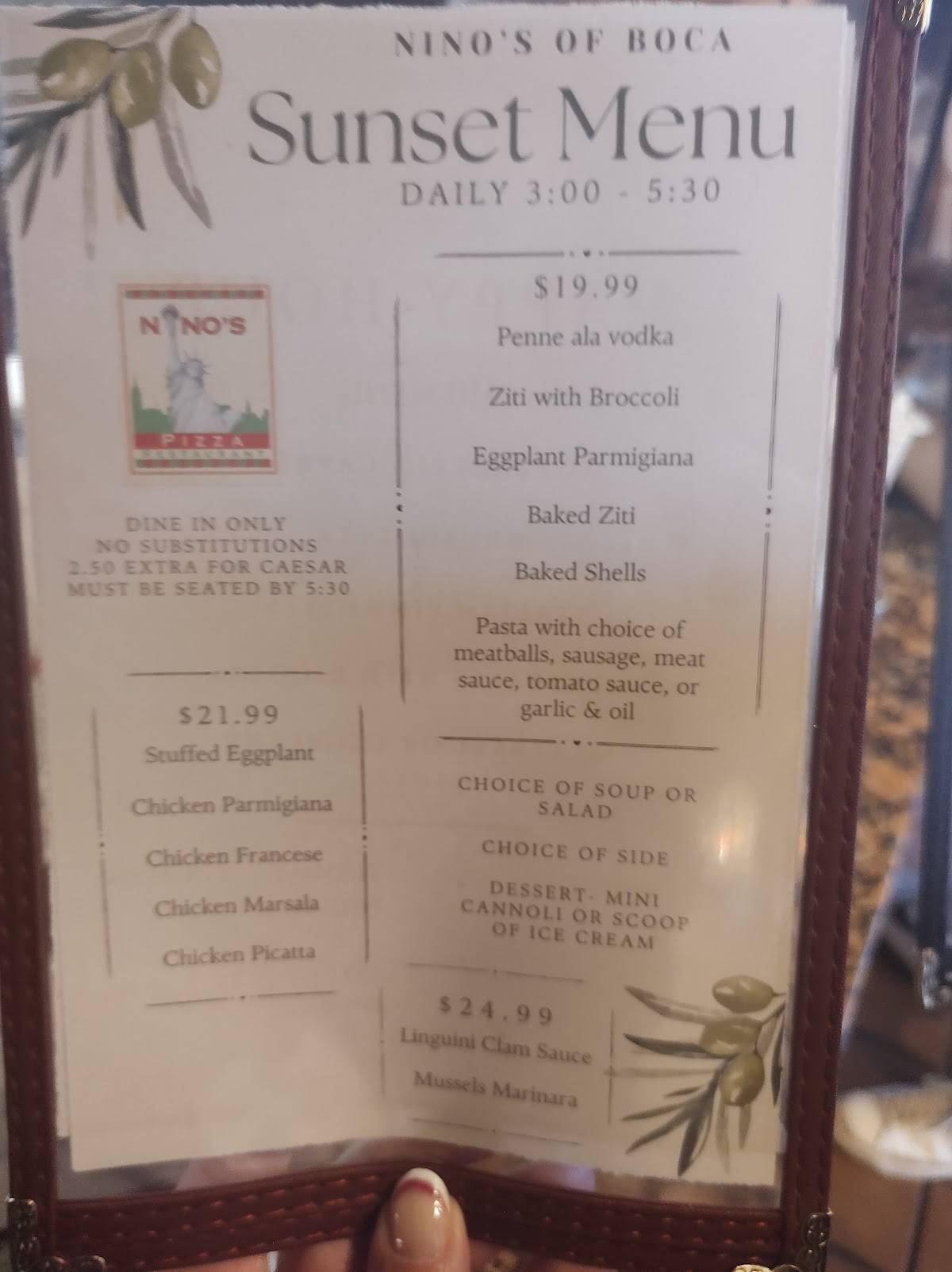Nino's Italian Restaurant Boca Raton меню