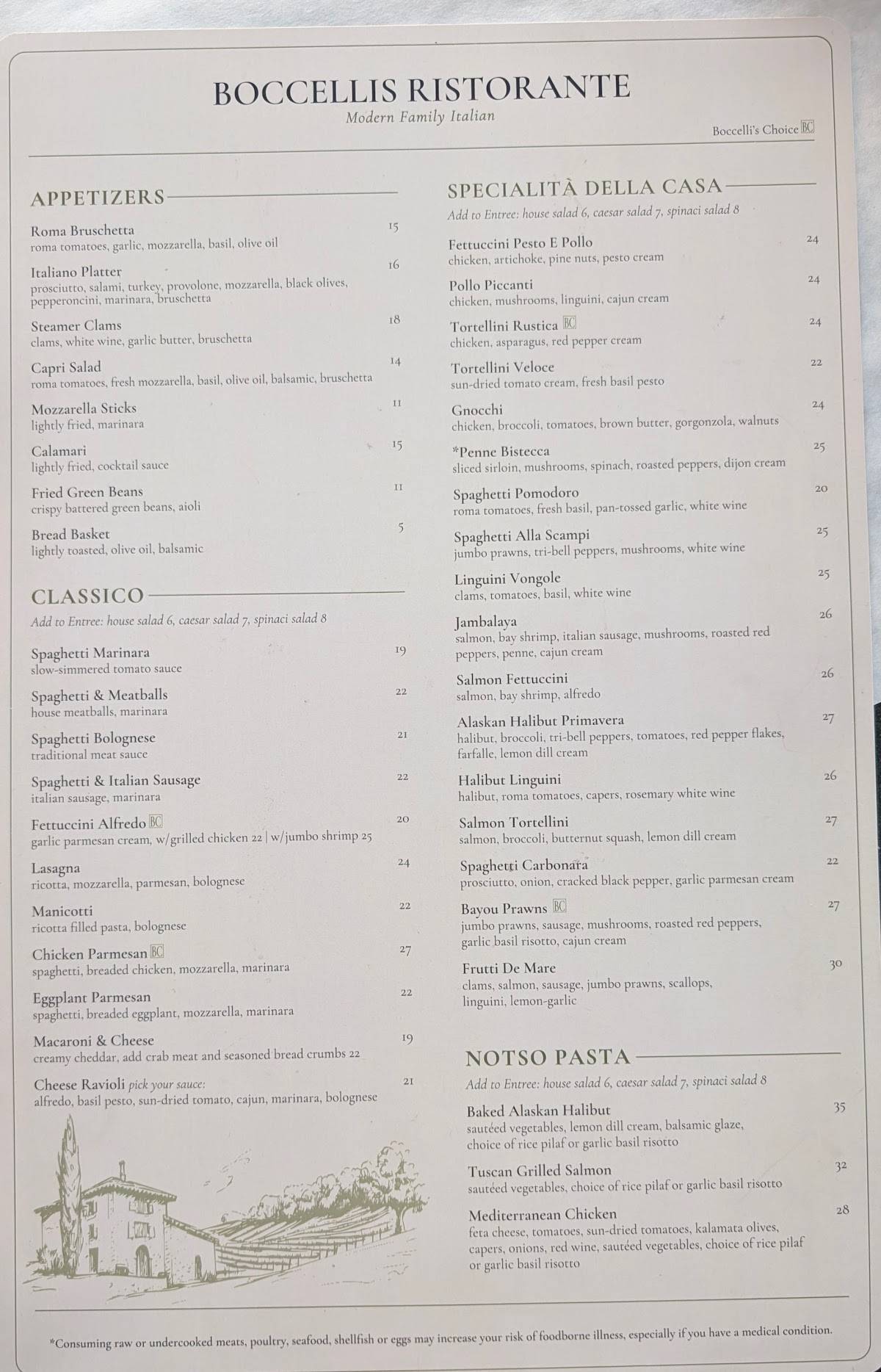 Boccelli's Ristorante меню