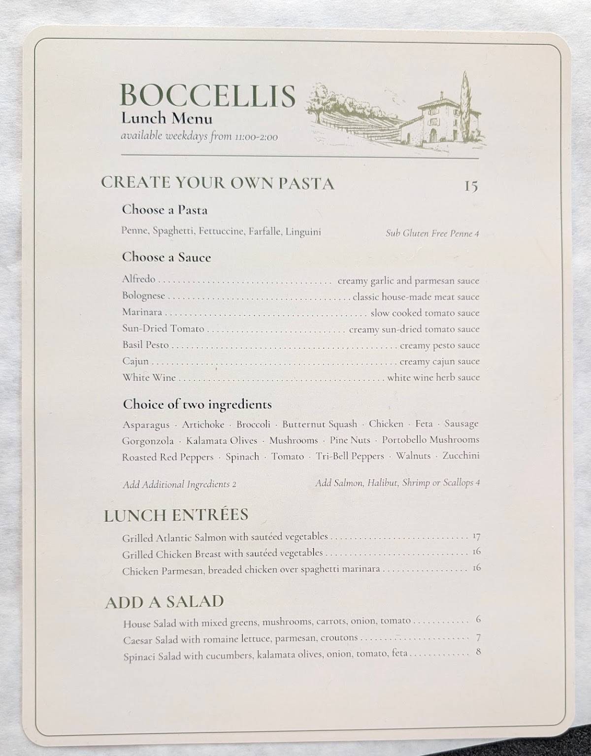 Boccelli's Ristorante меню