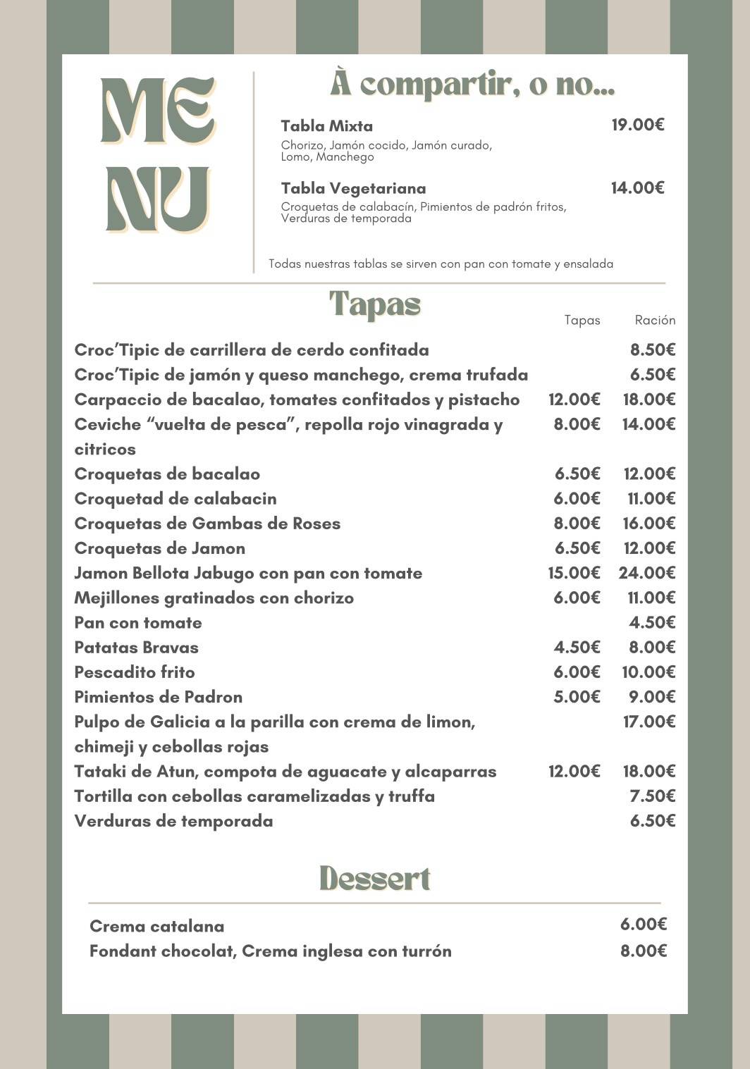 Bodega El Típic меню