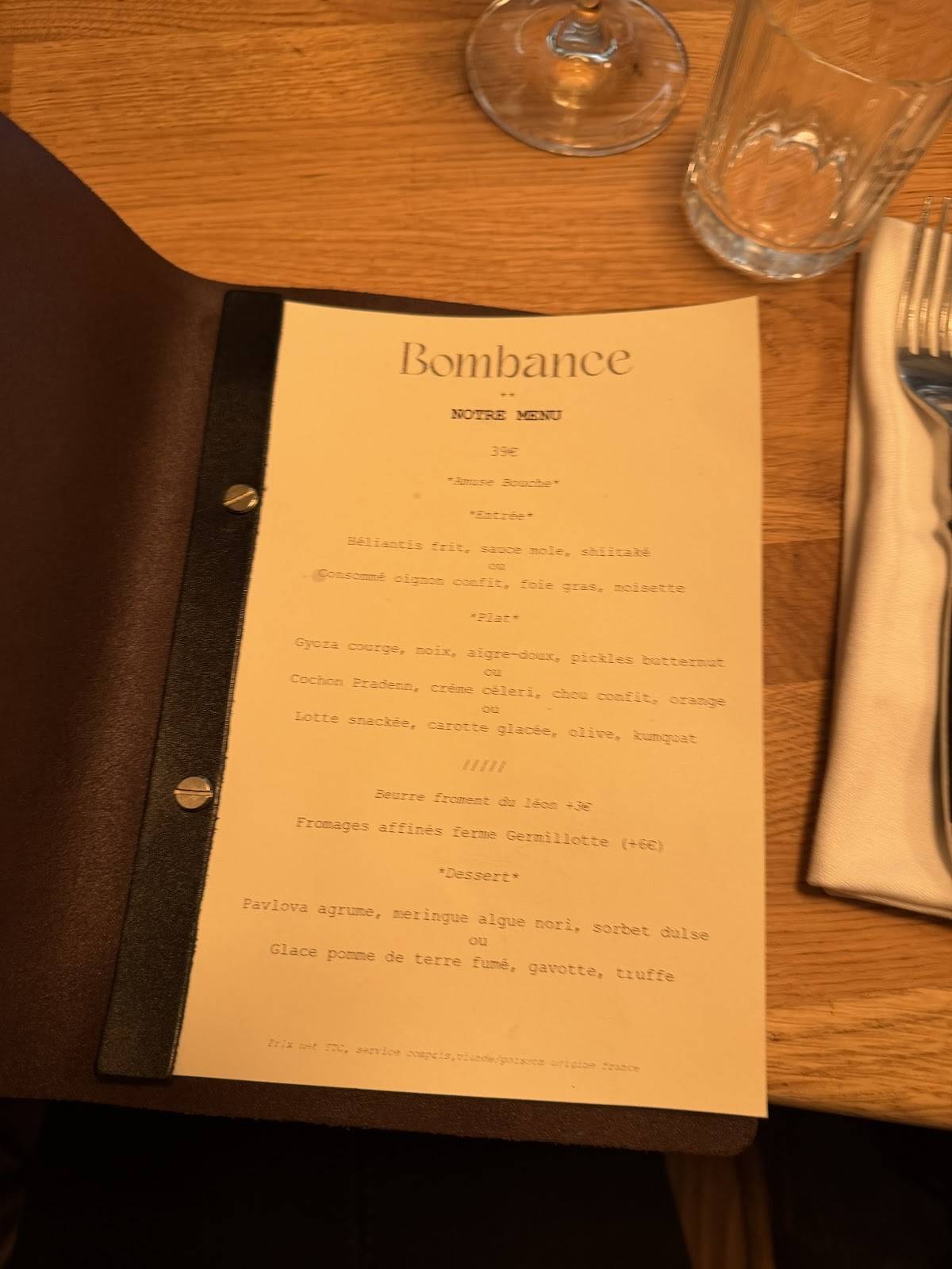 Bombance меню