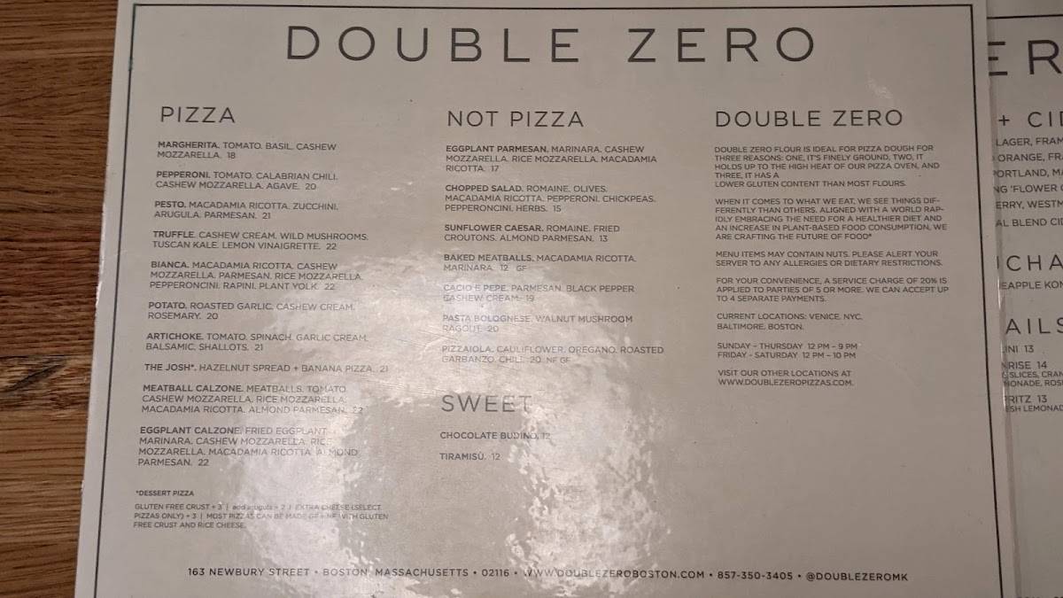 Double Zero меню
