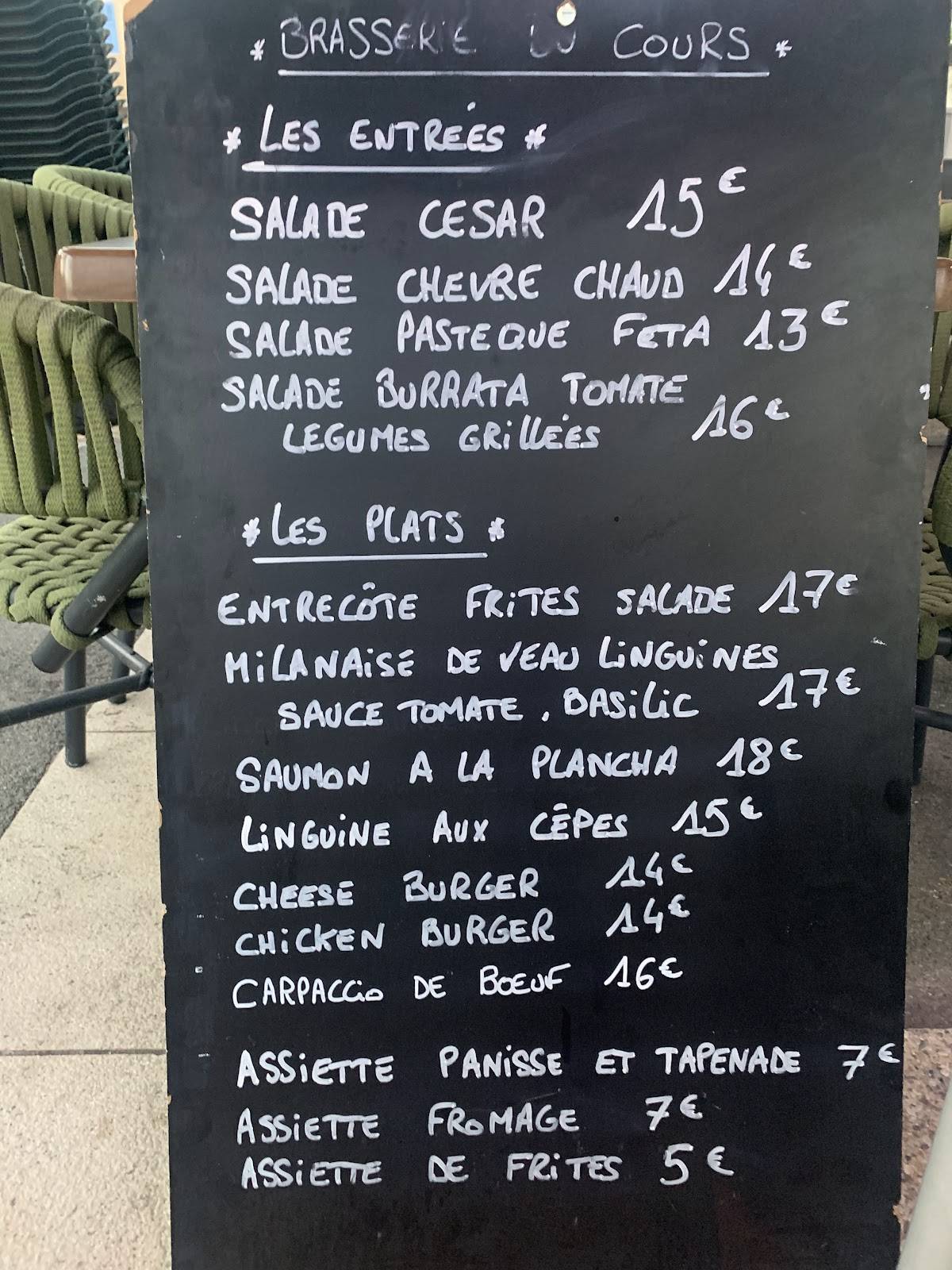 Bar du Cours меню