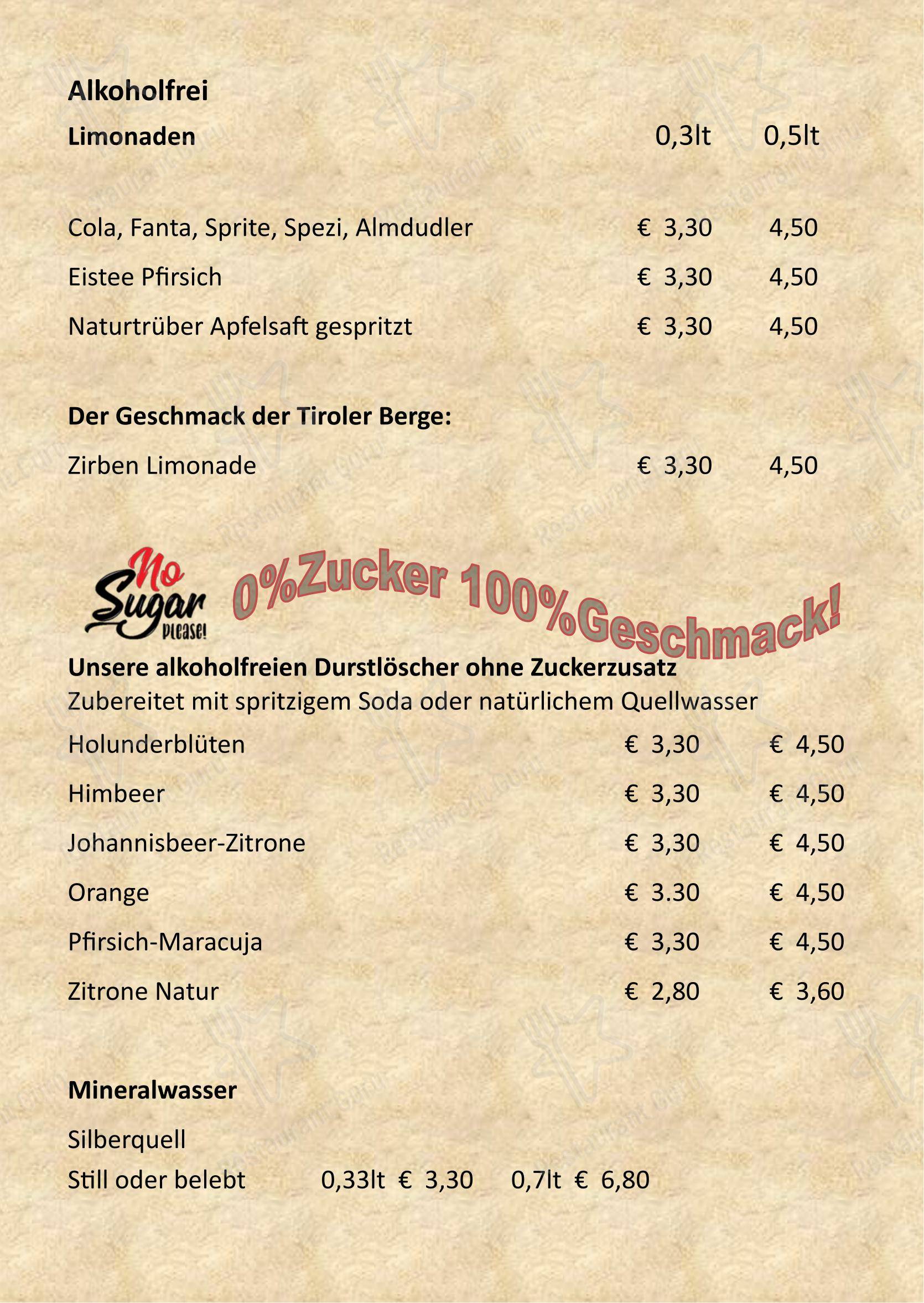 Меню ресторана Brauhaus в Раттенберге
