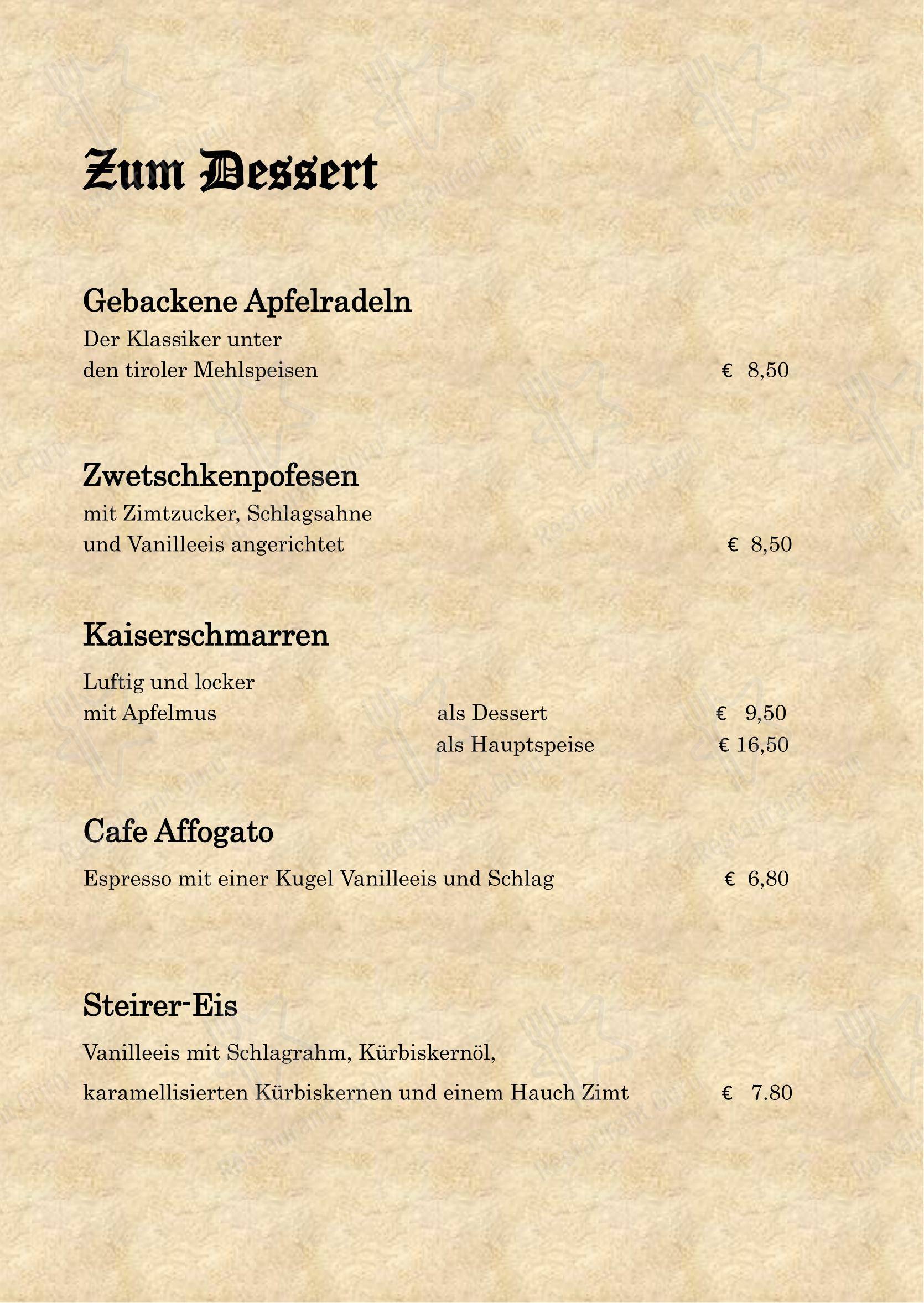 Brauhaus в Раттенберге - Меню