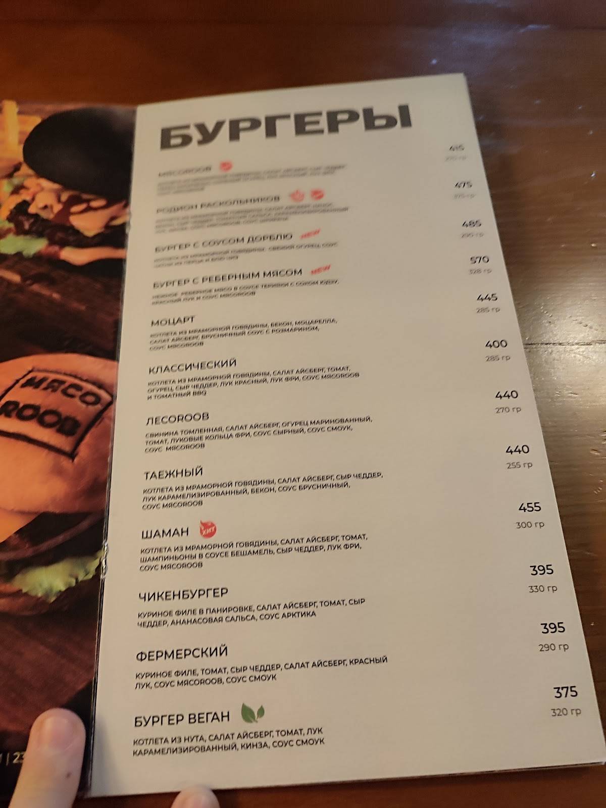 Бургерная МЯСОROOB меню