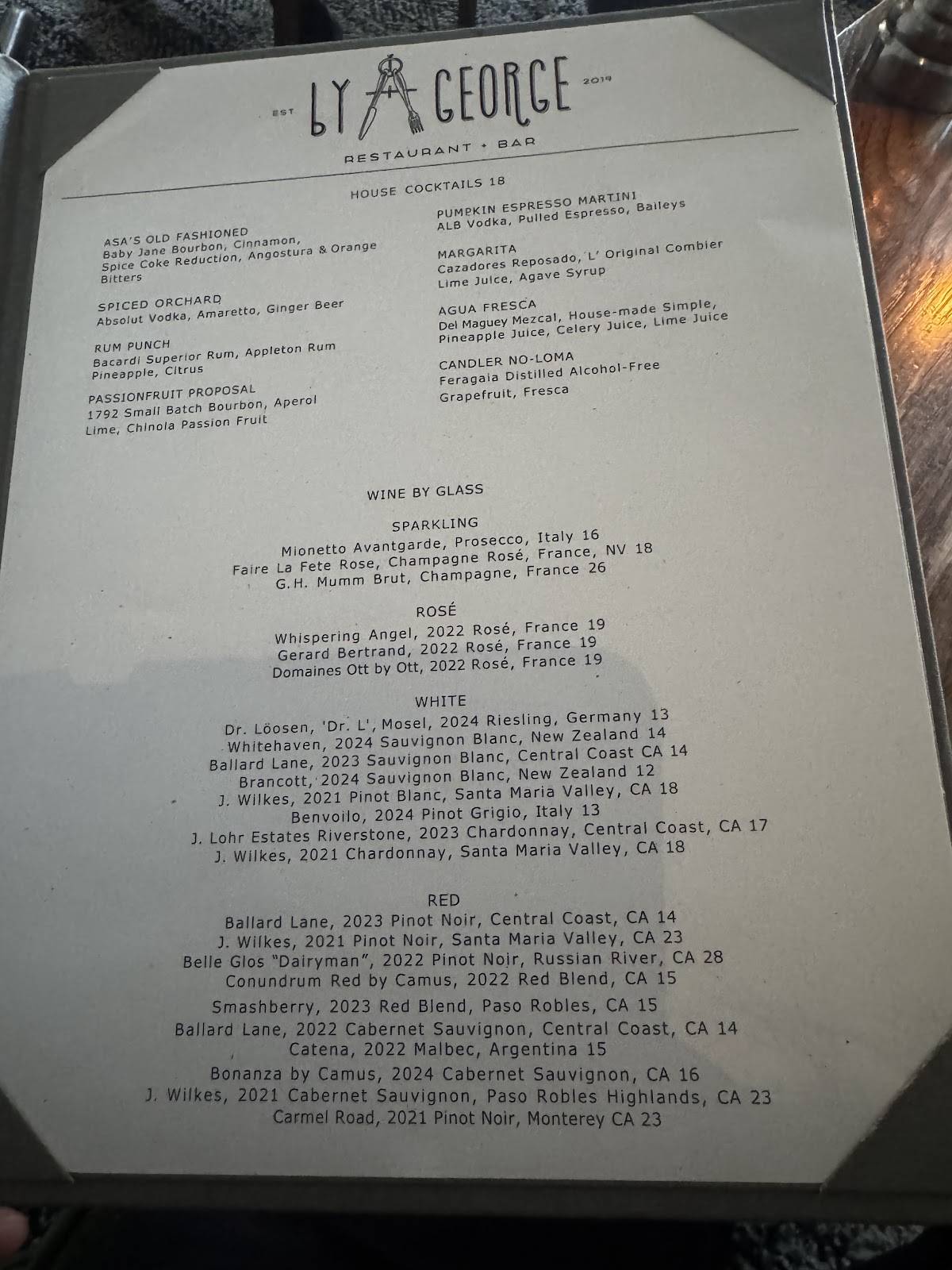 By George restaurant and bar меню