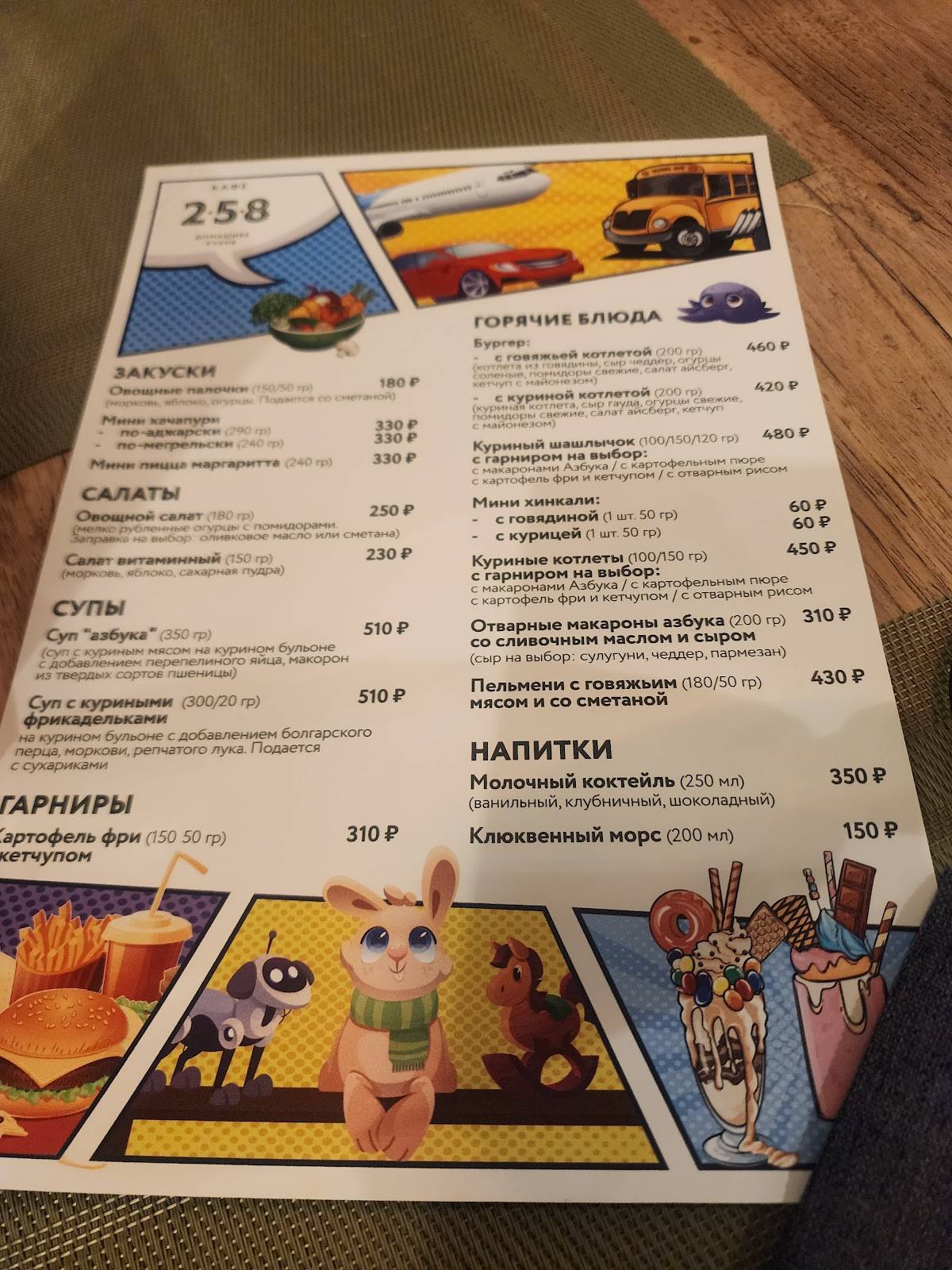 Кафе 258 меню
