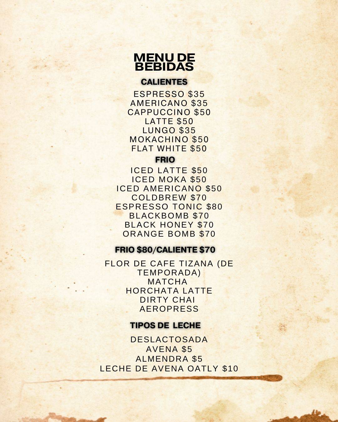 Café Chispa Negra меню