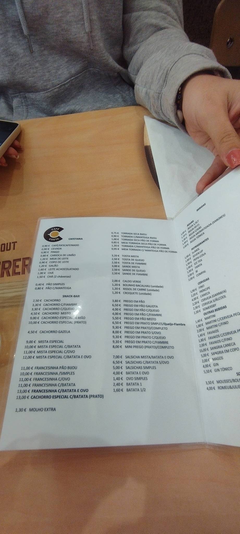 Café Costa меню