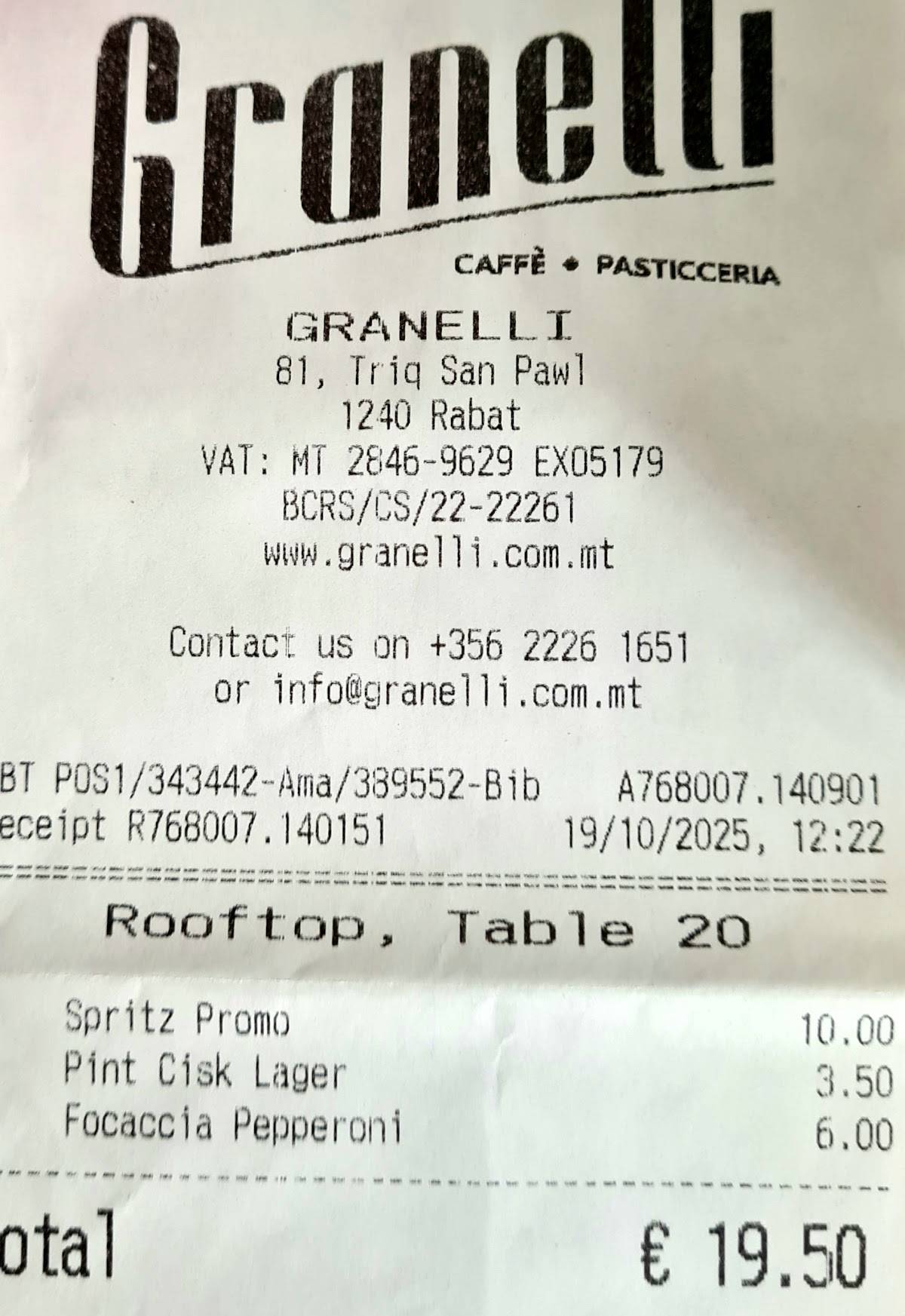 Granelli меню