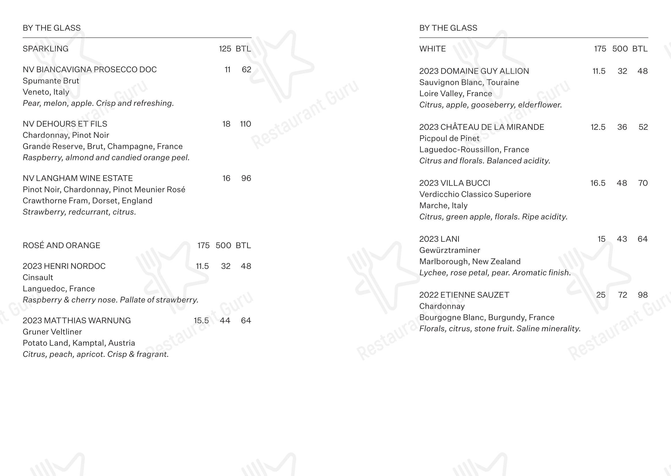 Lunch Menu ресторана Cafe Linea