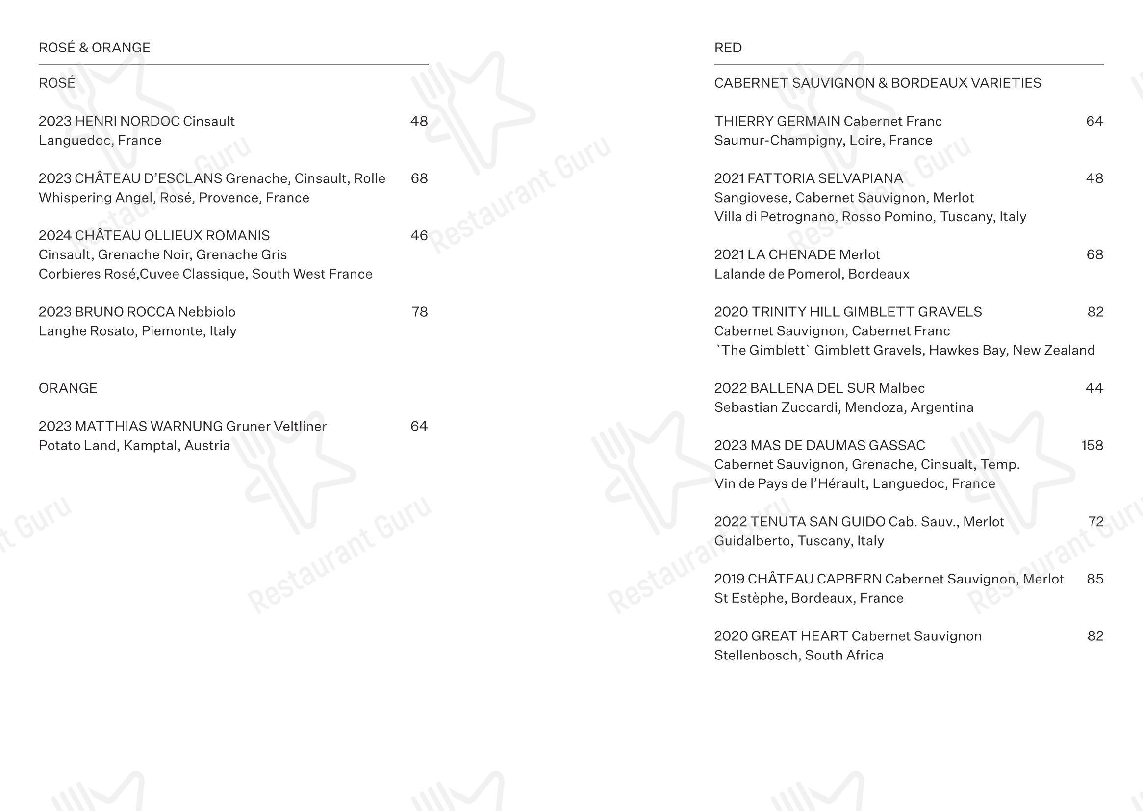 Lunch Menu ресторана Cafe Linea в Лондоне