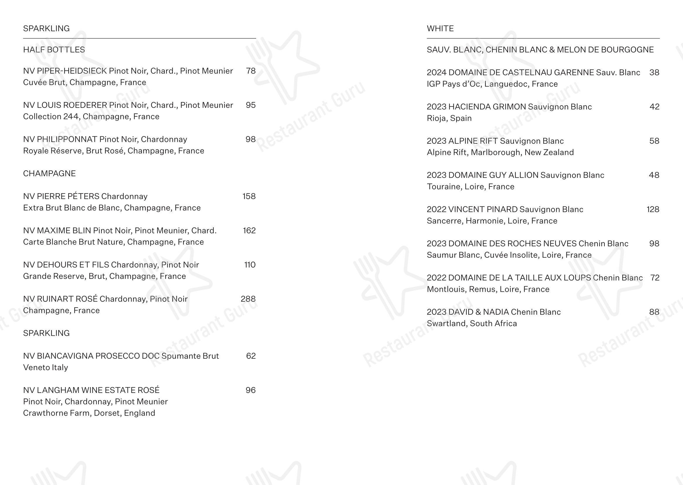 Lunch Menu ресторана Cafe Linea в Лондоне