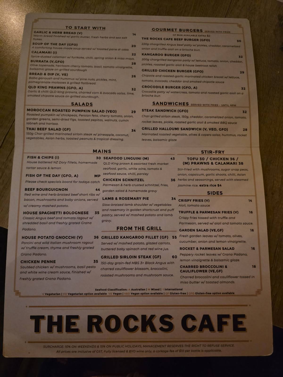 The Rocks Cafe меню