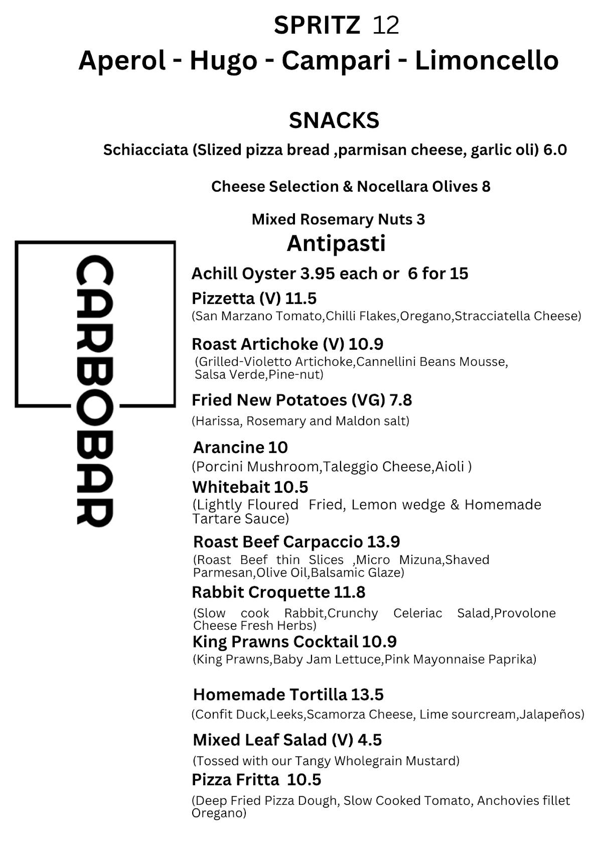 Carbobar меню