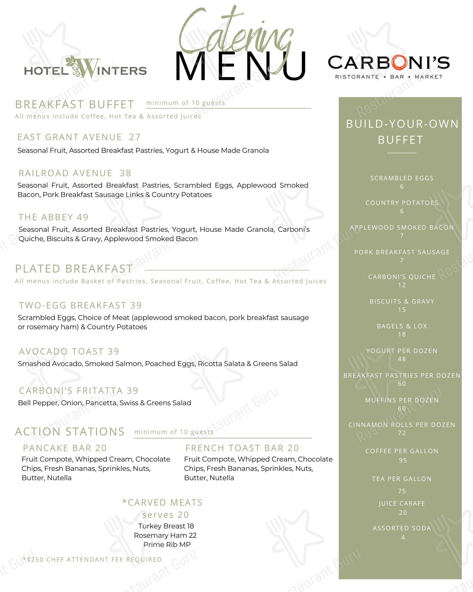 Меню паба и бара Carboni's Ristorante в Уинтерс