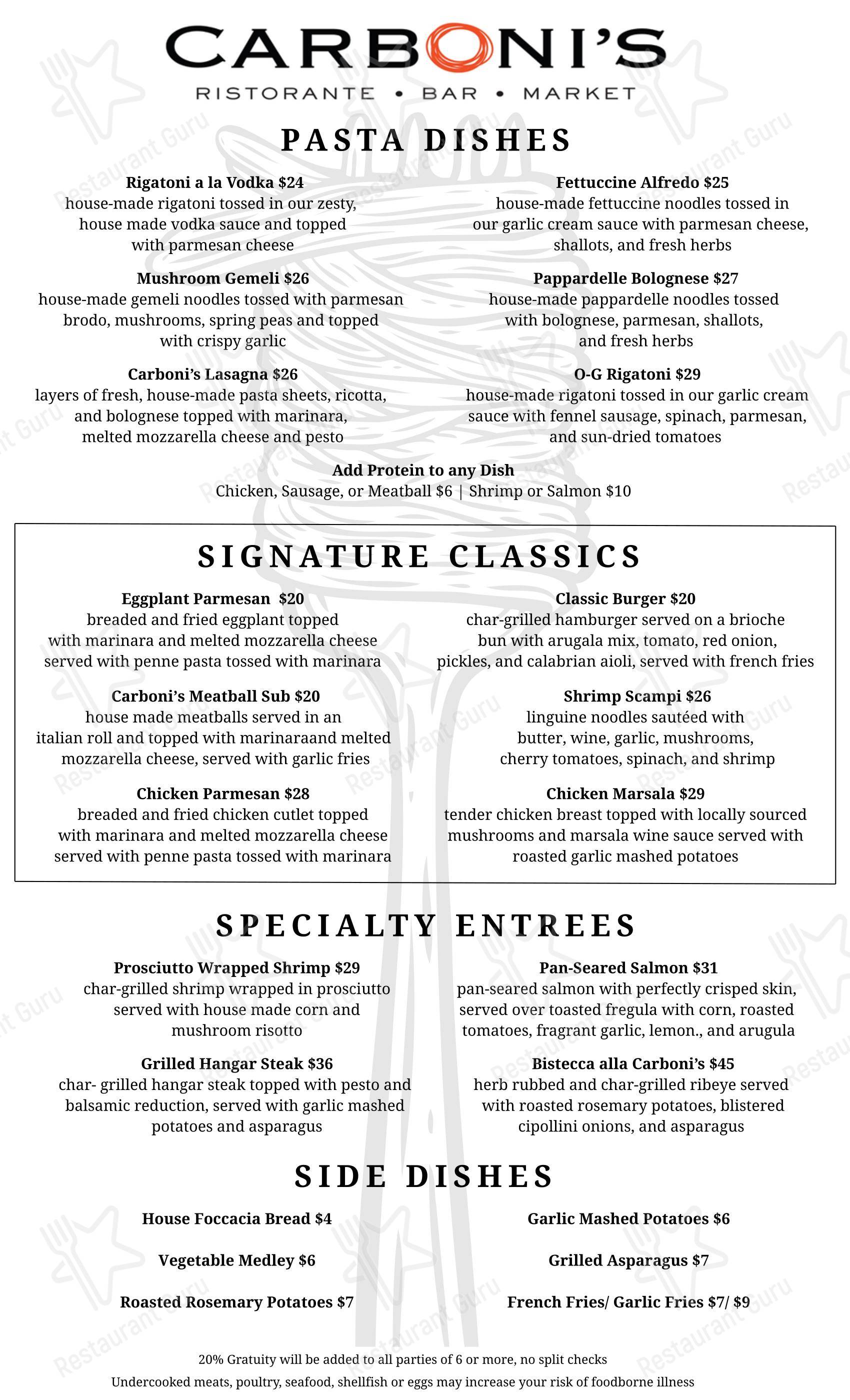 Carboni's Ristorante в Уинтерс - Меню напитков