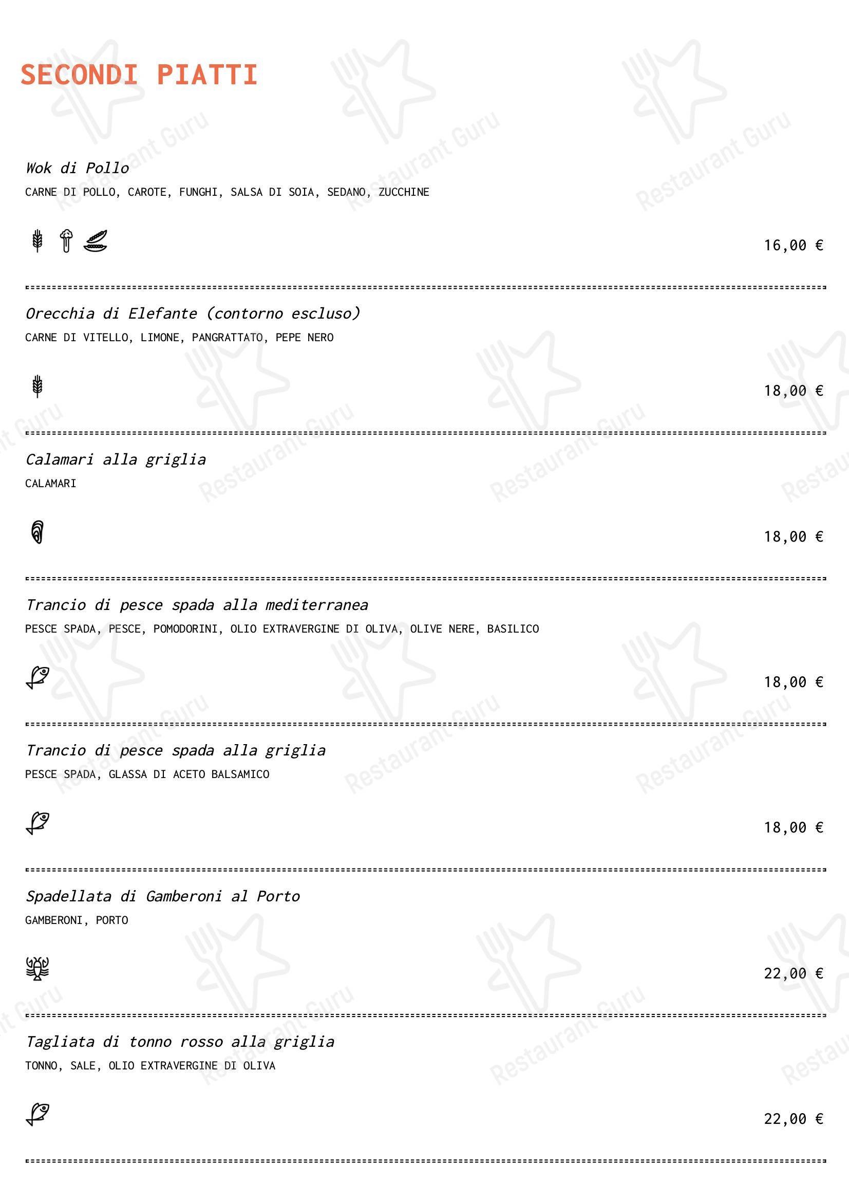 Меню паба и бара Carrots Cafè в Риме